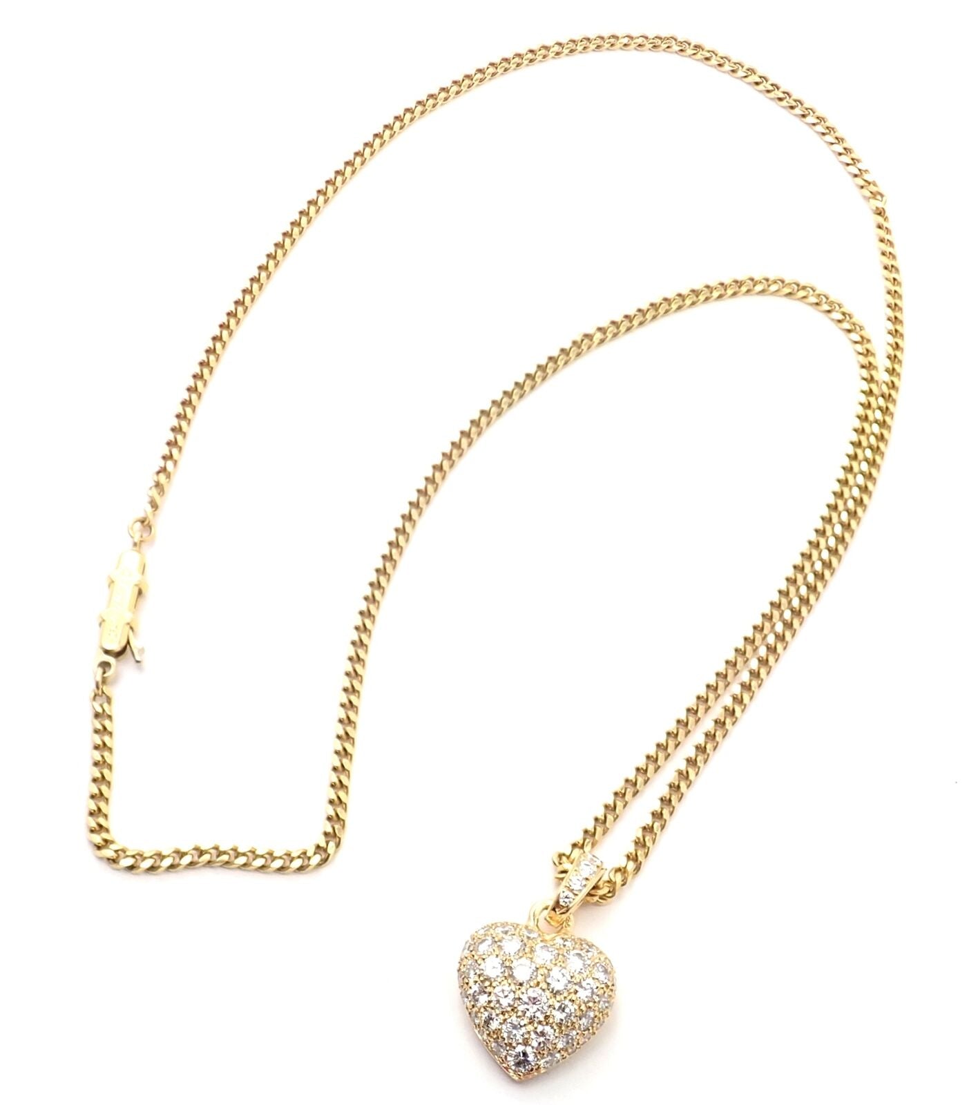 Authentic Cartier 18K Yellow Gold 2 Carat Diamond Pavé Large Heart Pendant Necklace for Women - Luxury Valentine's Day Gift, Anniversary Present & Special Occasion Jewelry