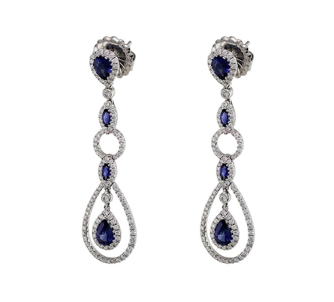 18K White Gold Sapphire and Diamond Earrings for Women - Elegant Stud Earrings for Wedding, Party & Everyday Wear