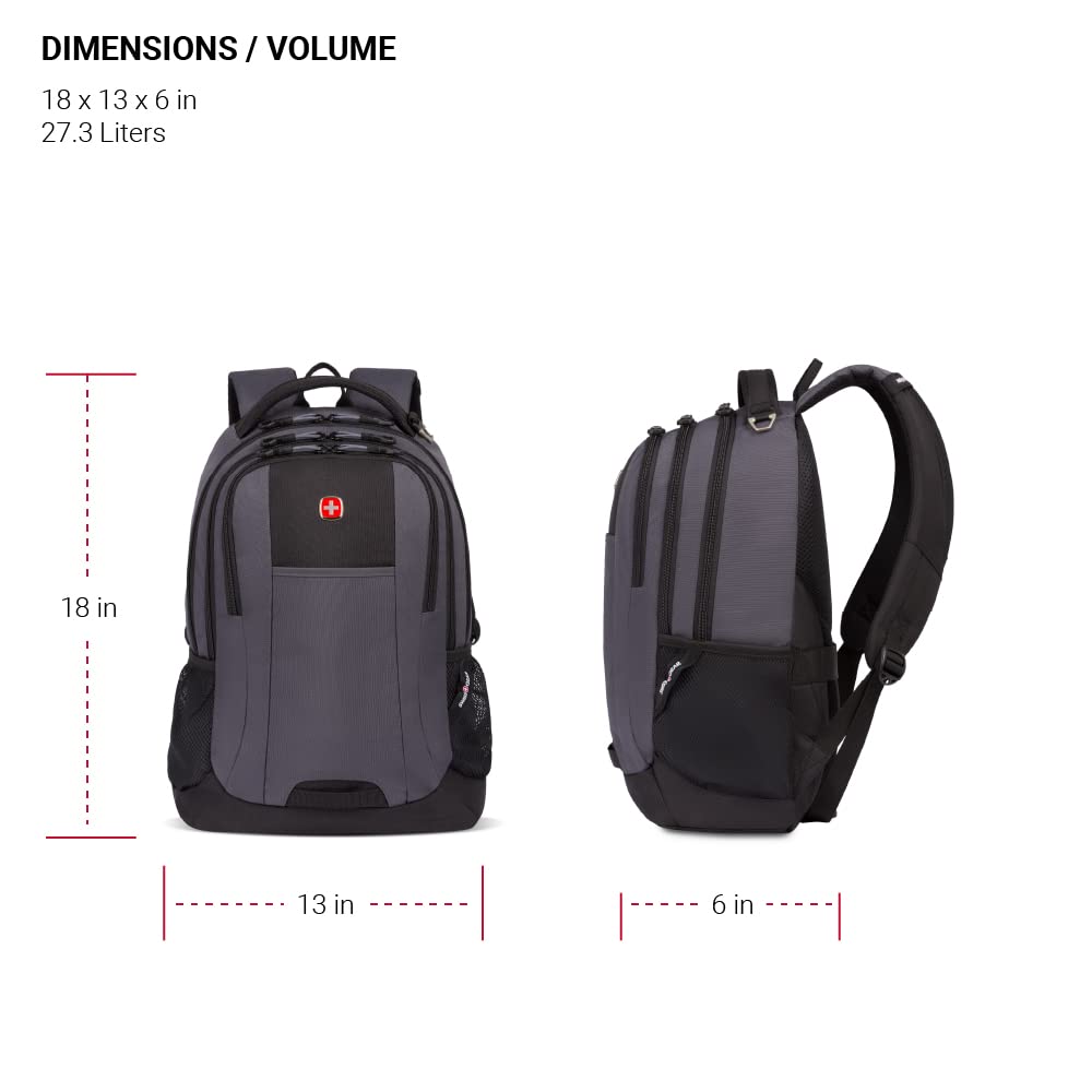 SwissGear Cecil 5505 18-Inch Laptop Backpack for Men & Women - Durable Dark Grey/Black Business Travel Backpack - Perfect for Work, School, College & Commuting