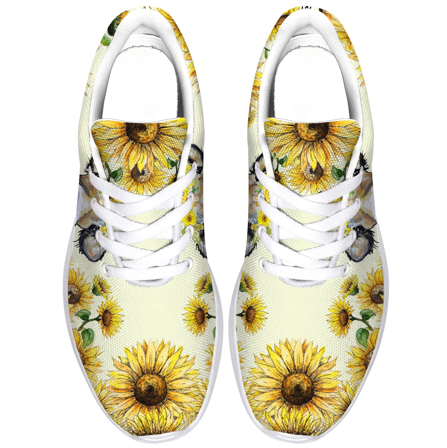 Women's Cow Print Sneakers with Sunflower Design - Comfortable Walking & Running Tennis Shoes for Women & Girls - Perfect Gift for Friends - US Size 9 Women/7.5 Men - Ideal for Casual Wear, Workouts & Outdoor Activities