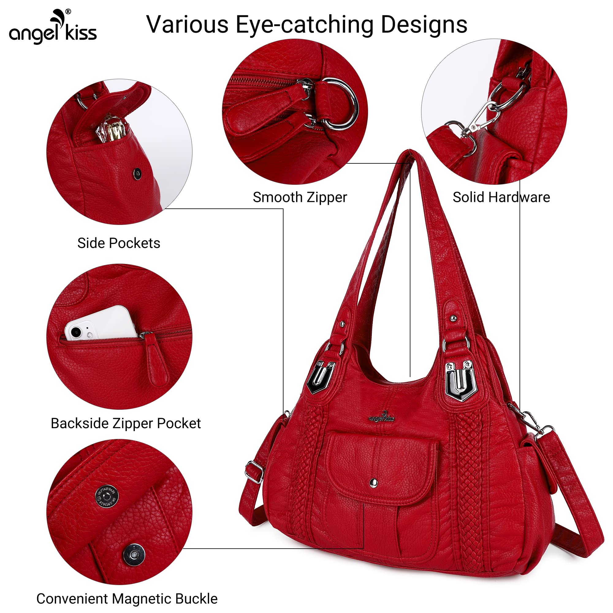 Angelkiss Women's Vegan Leather Crossbody Bag - Stylish Hobo Satchel Shoulder Tote Purse for Work, Travel & Everyday Use