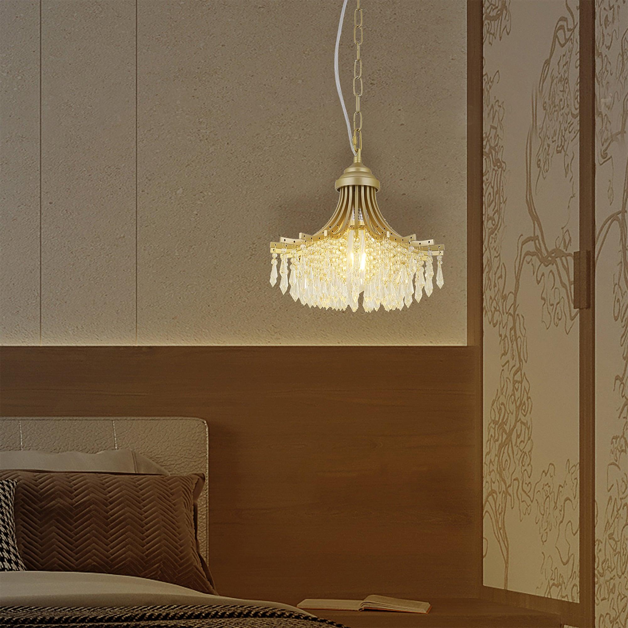 11.75 Inch Diameter x 10 Inch Height Matte Gold Glass Fan-Shaped Pendant Light - Single Bulb Chandelier for Dining Room, Kitchen Island or Bedroom Lighting