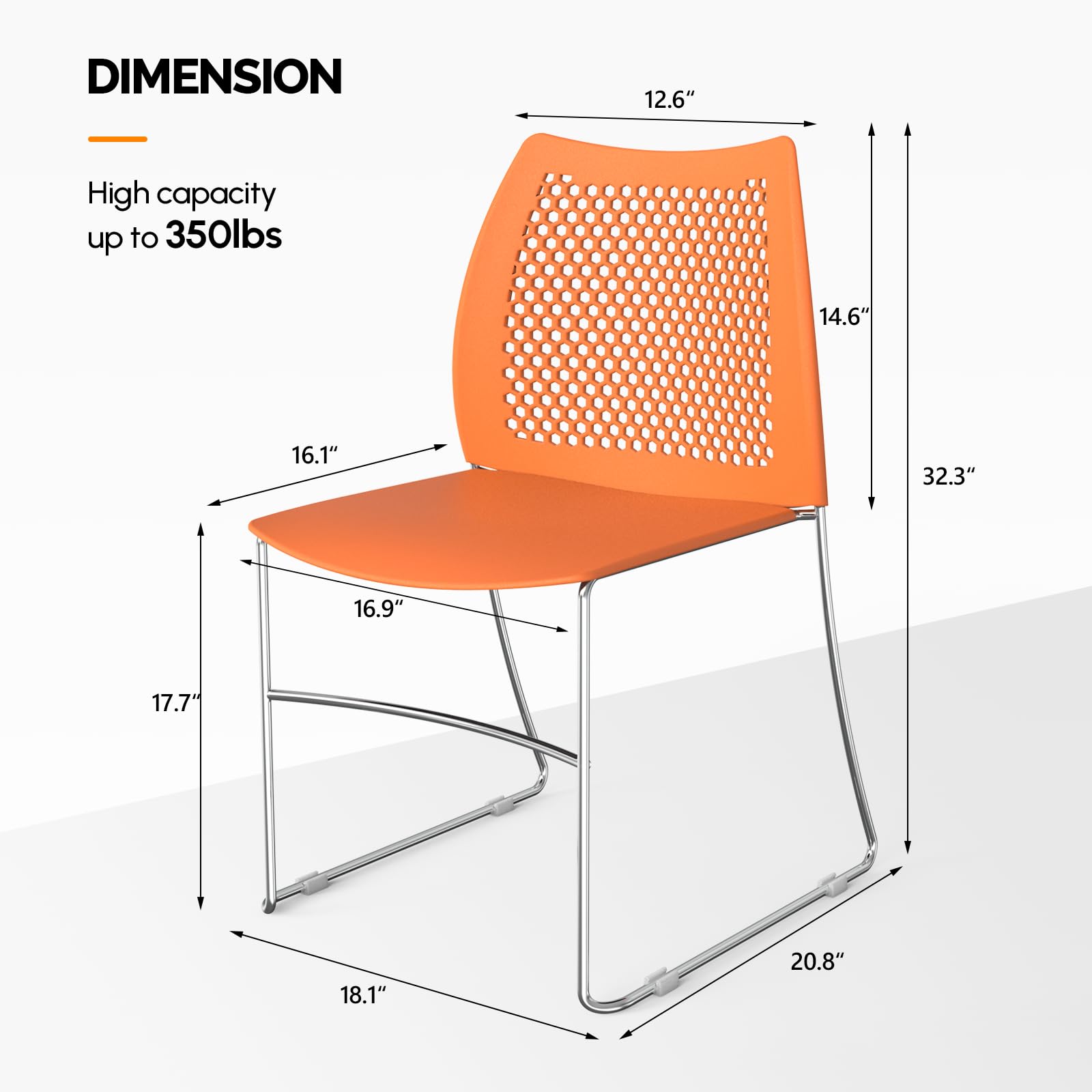 VINGLI 5-Pack Stackable Office Chairs with Metal Sled Base - Ergonomic Plastic Seat & Ventilated Back - Space-Saving Chairs for Waiting Rooms, Break Rooms, Banquets & Guest Seating (Orange) - Perfect for Home, Office & Event Use