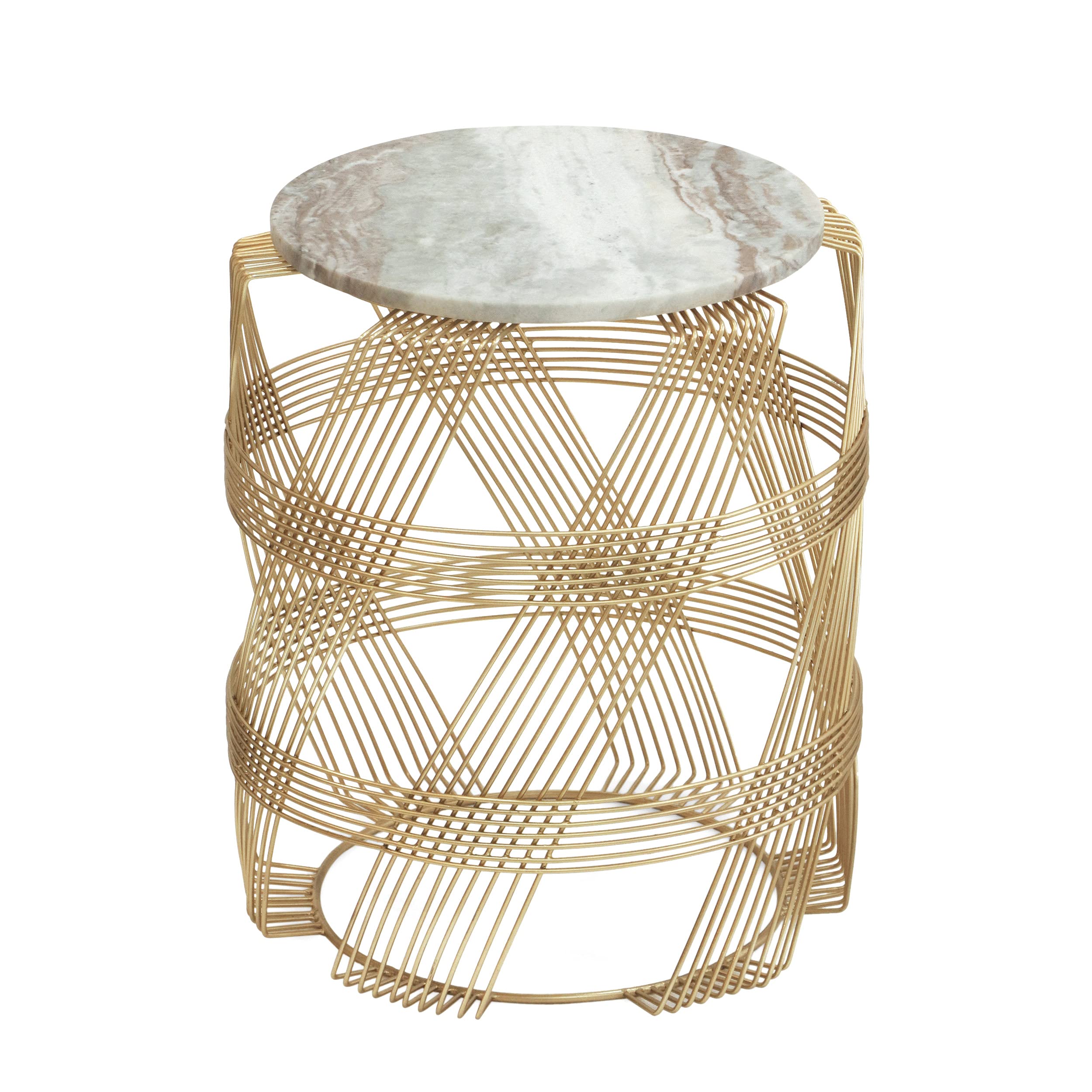 Christopher Knight Home Tiro Handcrafted Wire Frame Side Table - Natural/Gold Marble Top - Modern End Table for Living Room, Bedroom & Patio Decor