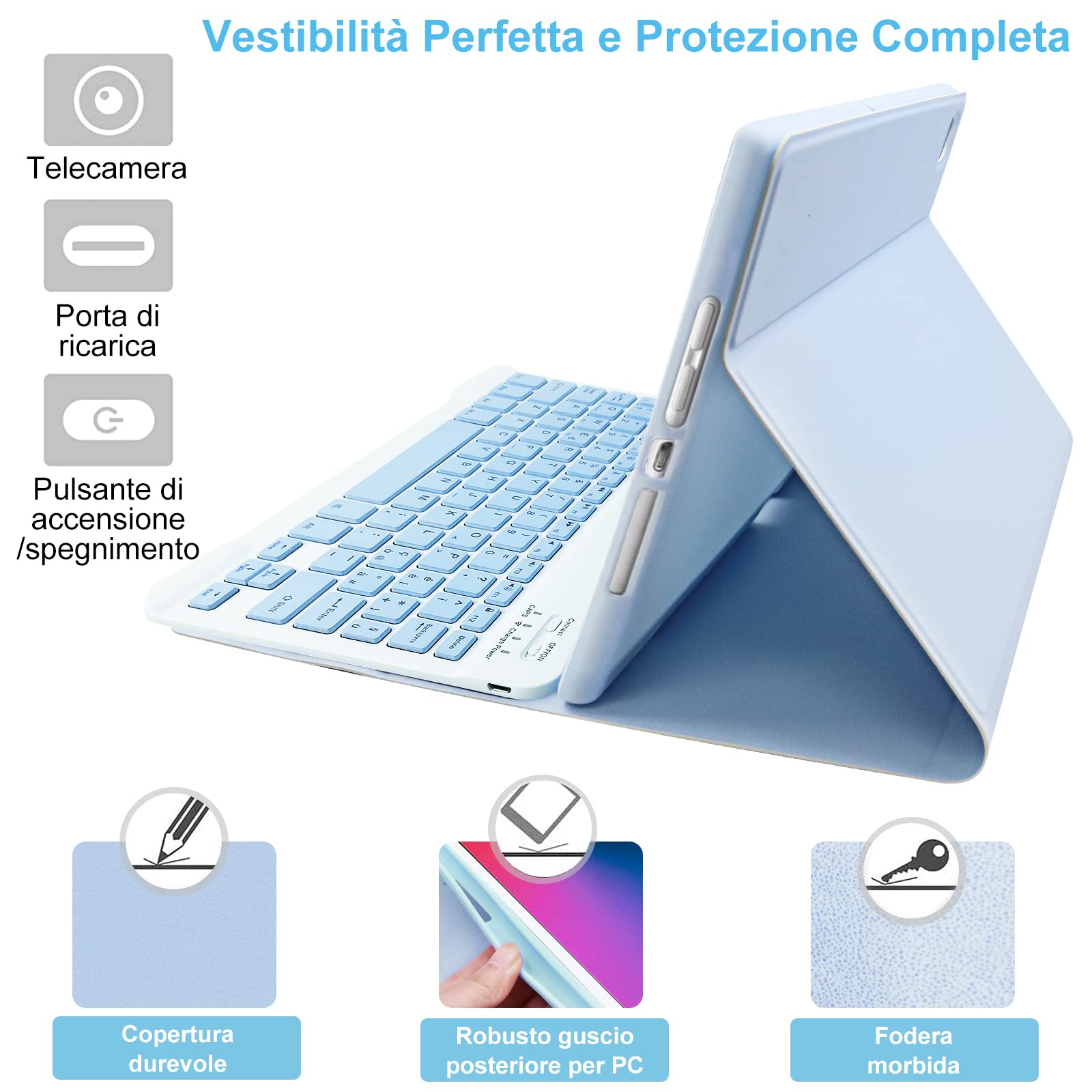Magnetic Bluetooth Keyboard Case for iPad 10.2 (2021 9th Gen/2020 8th Gen/2019 7th Gen)/iPad Pro 10.5/iPad Air 3 - Detachable Wireless Italian Layout Cover (Sky Blue) | Perfect for Work, Study & Travel