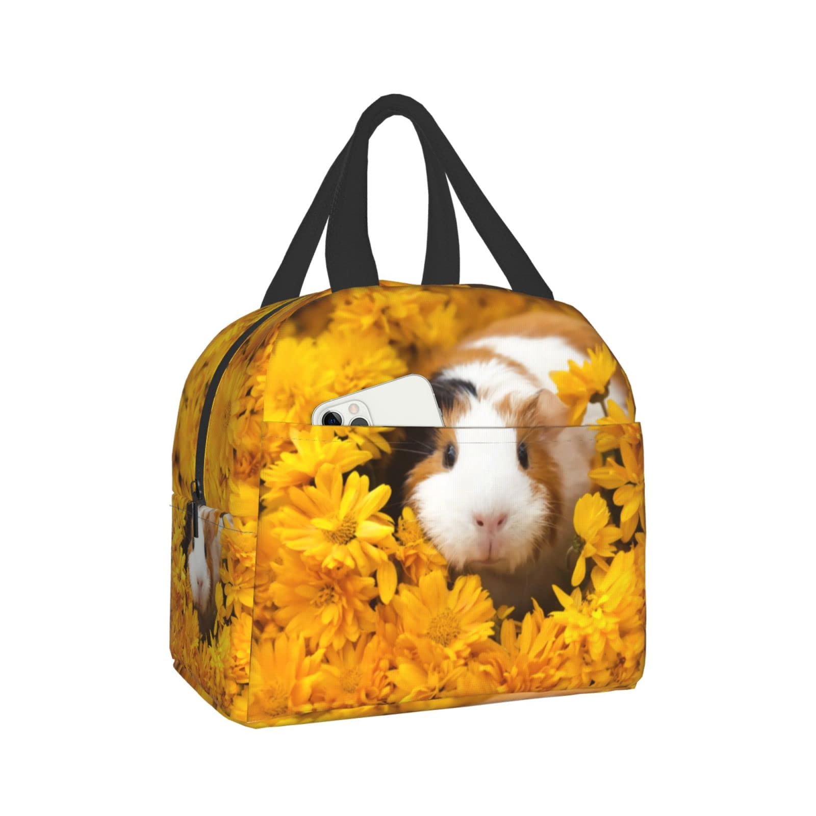 Insulated Reusable Lunch Box Bag with Cute Guinea Pig Pattern - Eco-Friendly Lunch Tote with Handle for Work, School & Outdoor Travel | Perfect for Picnics, Office Meals & Kids Lunches