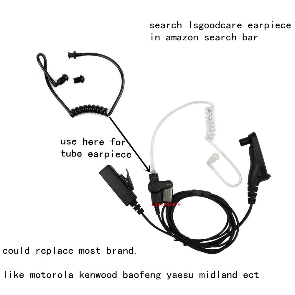 10Pcs Replacement Coil Audio Tube with Mushroom Earbud Tips - Compatible with Motorola, Midland, Kenwood Two-Way Radios & Surveillance Headsets - Durable Black Acoustic Tube for Clear Communication in Security, Construction & Outdoor Activities