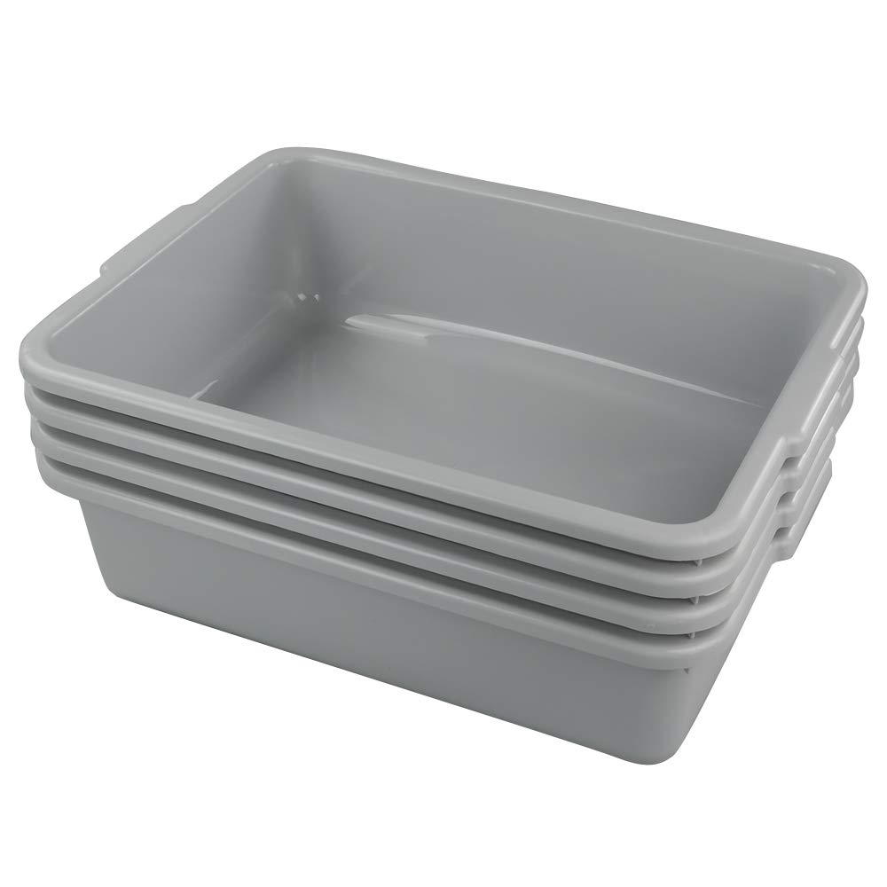 Anbers 4-Pack Commercial Tote Box - 22L Heavy Duty Plastic Bus Box with Handles, Gray Storage Container for Restaurant, Kitchen, Cafeteria & Food Service