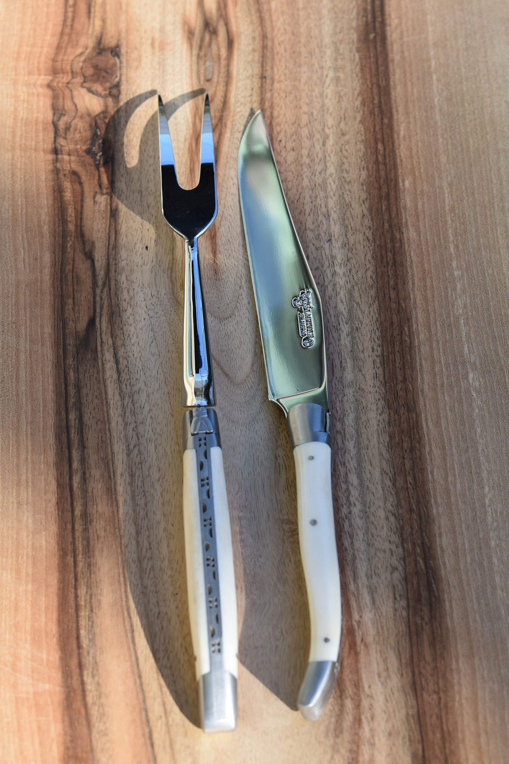 Premium Laguiole en Aubrac 2-Piece Carving Set - Stainless Steel Carving Knife & Fork with Elegant Bone Handle - Perfect for Holiday Roasts, Dinner Parties & Meat Carving