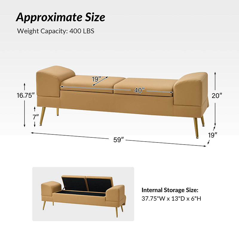 Gaston Entryway Bench - Scratch-Resistant Vegan Leather with Built-in USB Charging Port - Perfect for Hallway, Living Room & Bedroom Storage