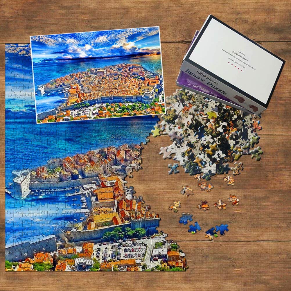 1000-Piece Croatia Dubrovnik City Walls Jigsaw Puzzle - Wooden Travel Souvenir & Home Decor for Adults, Teens, Family Game Night