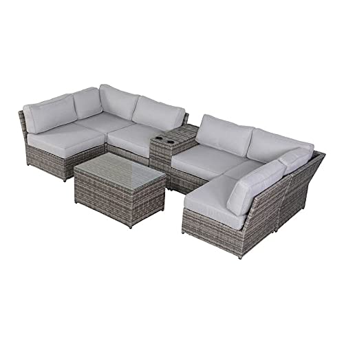 Outdoor Wicker Patio Furniture 8-Piece Sectional Conversation Set - Grey Water-Resistant Sofa for Backyard, Porch, Poolside | No Assembly Required | Perfect for Relaxing & Entertaining Outdoors [CM-5534]