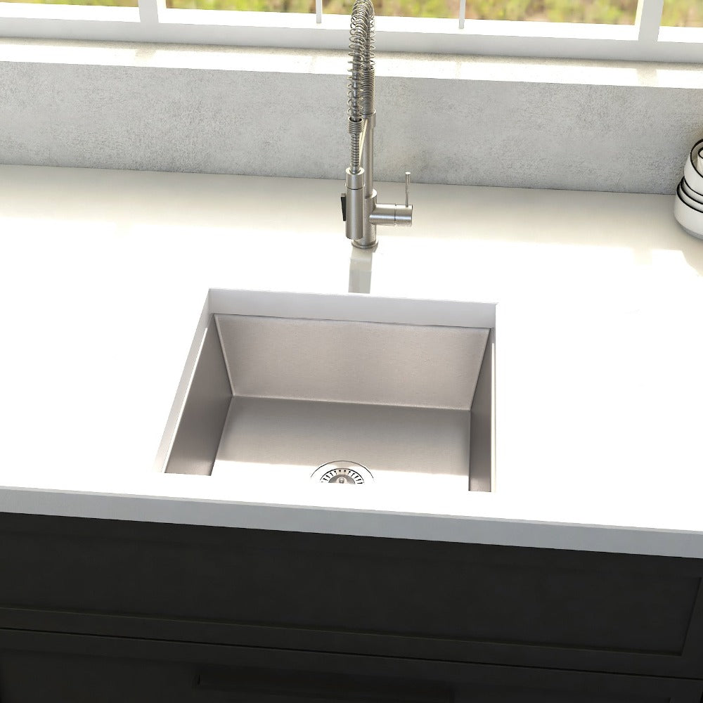 ZLINE Boreal 15-Inch Undermount Single Bowl Stainless Steel Kitchen Sink - SUS 15 - Perfect for Bar, Prep, and Small Space Kitchens