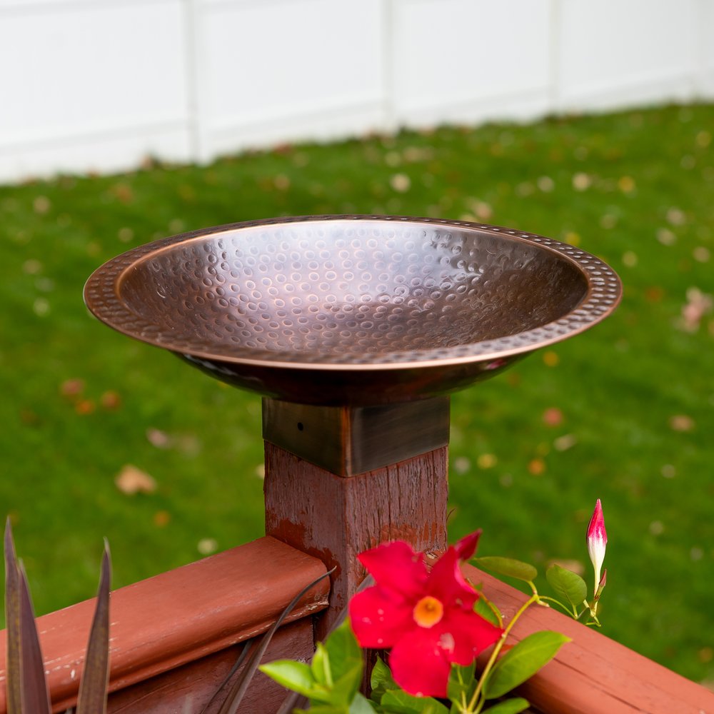 Achla Designs Hammered Copper Birdbath for 4x4 Post - Outdoor Garden Decor for Birds & Wildlife - Perfect for Backyard, Patio, and Garden Decorations