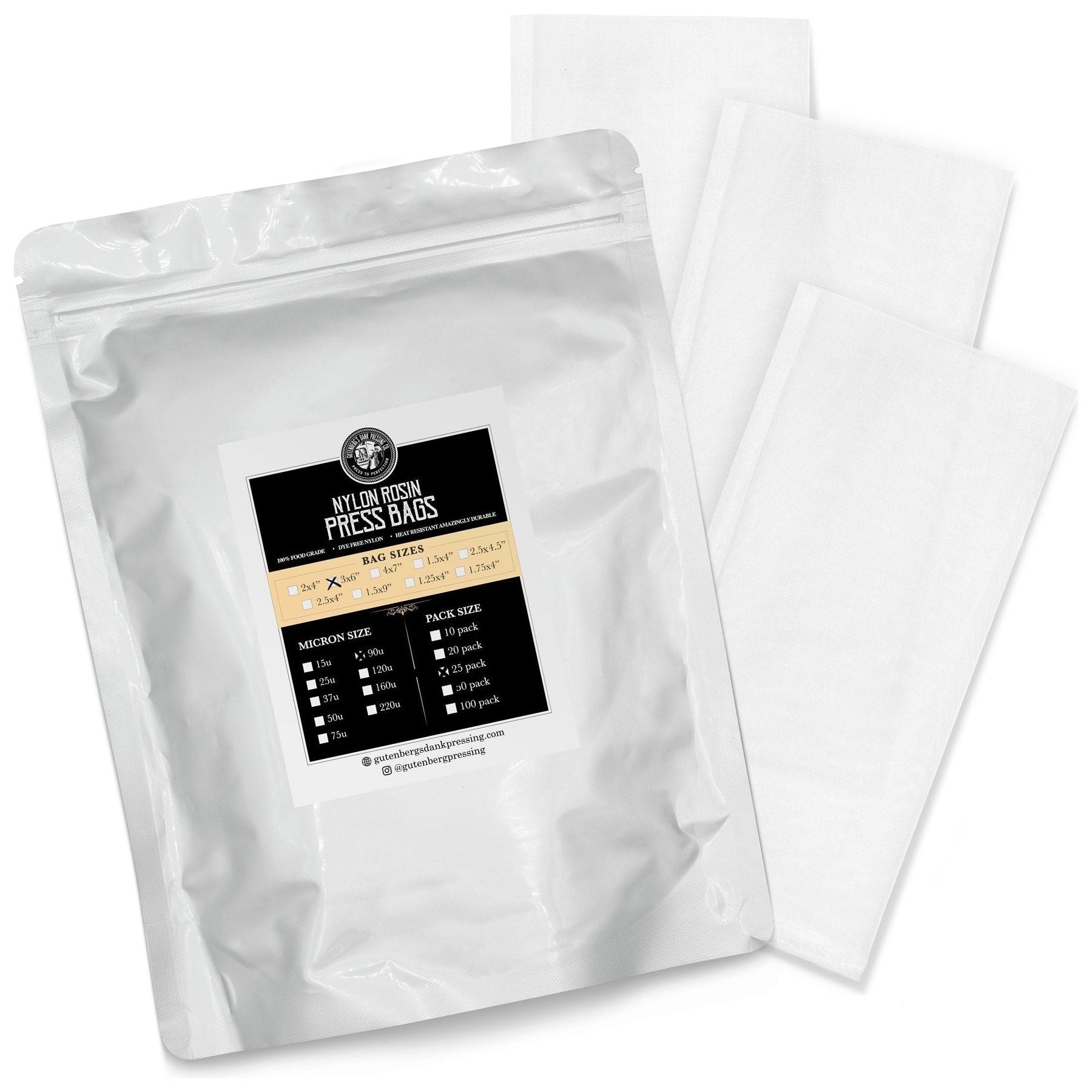 Gutenberg's Dank Pressing Co 3x6 Rosin Bags 25 Pack - Premium Micron Filter Bags for Rosin Pressing, DIY Cannabis Extraction - Perfect for Home & Commercial Use