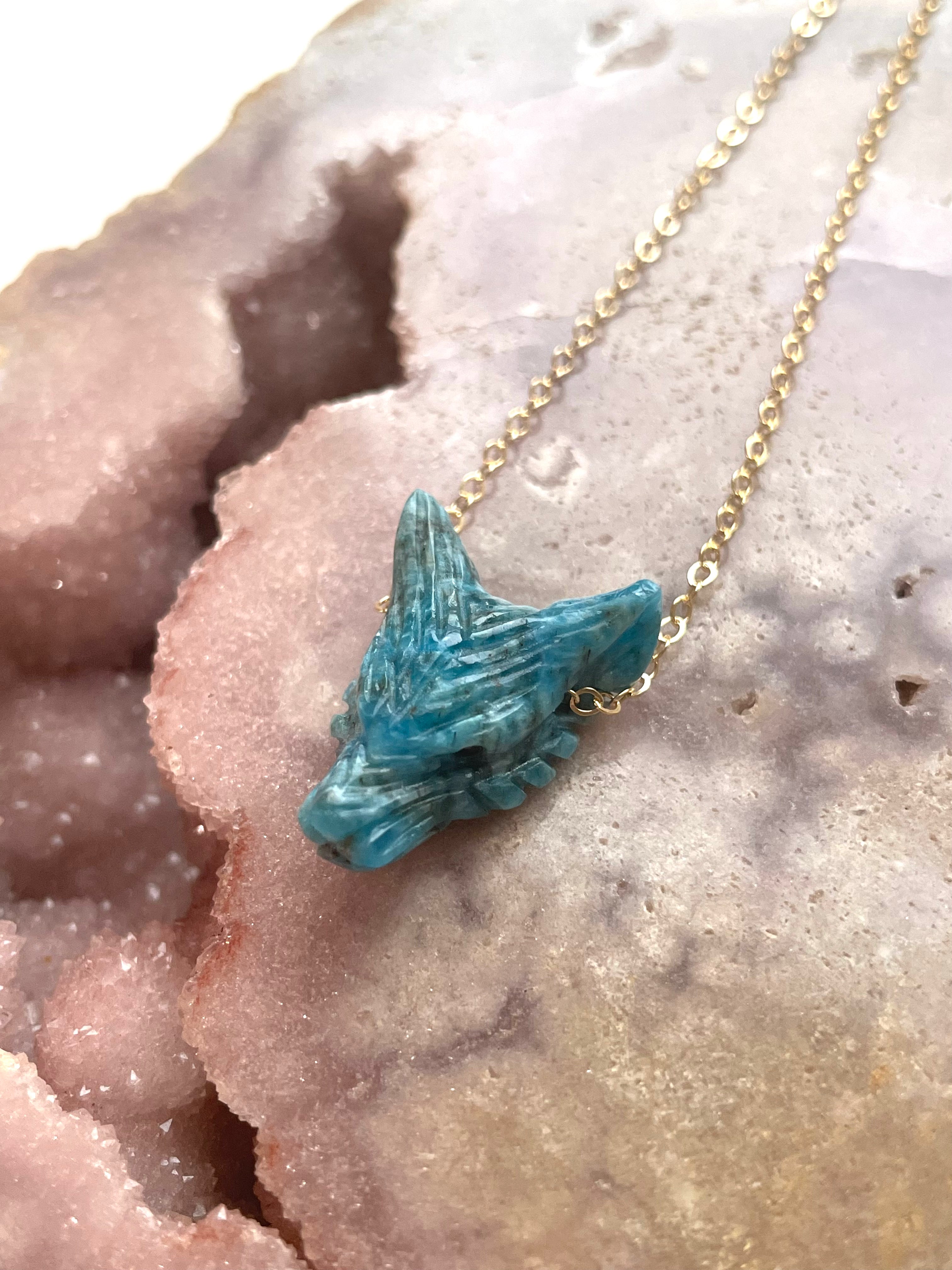Apatite Wolf Head Necklace for Women - Handmade Sterling Silver Pendant with Healing Crystal - Perfect for Spiritual Protection, Boho Jewelry & Gift Giving
