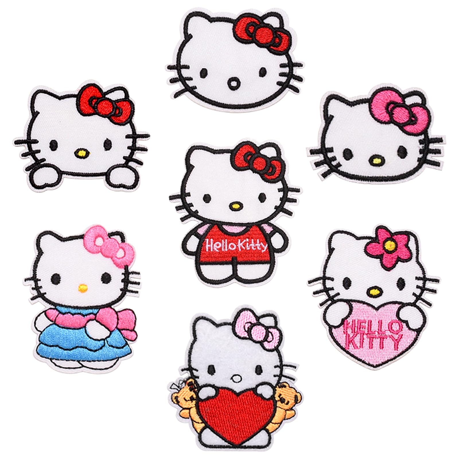 7Pcs Cute Cartoon Kitty Iron-On & Sew-On Embroidered Patches for Kids Clothing - T-Shirts, Jackets, Jeans, Vests, Hats & Backpacks | DIY Fashion Accessories for School, Parties & Everyday Wear