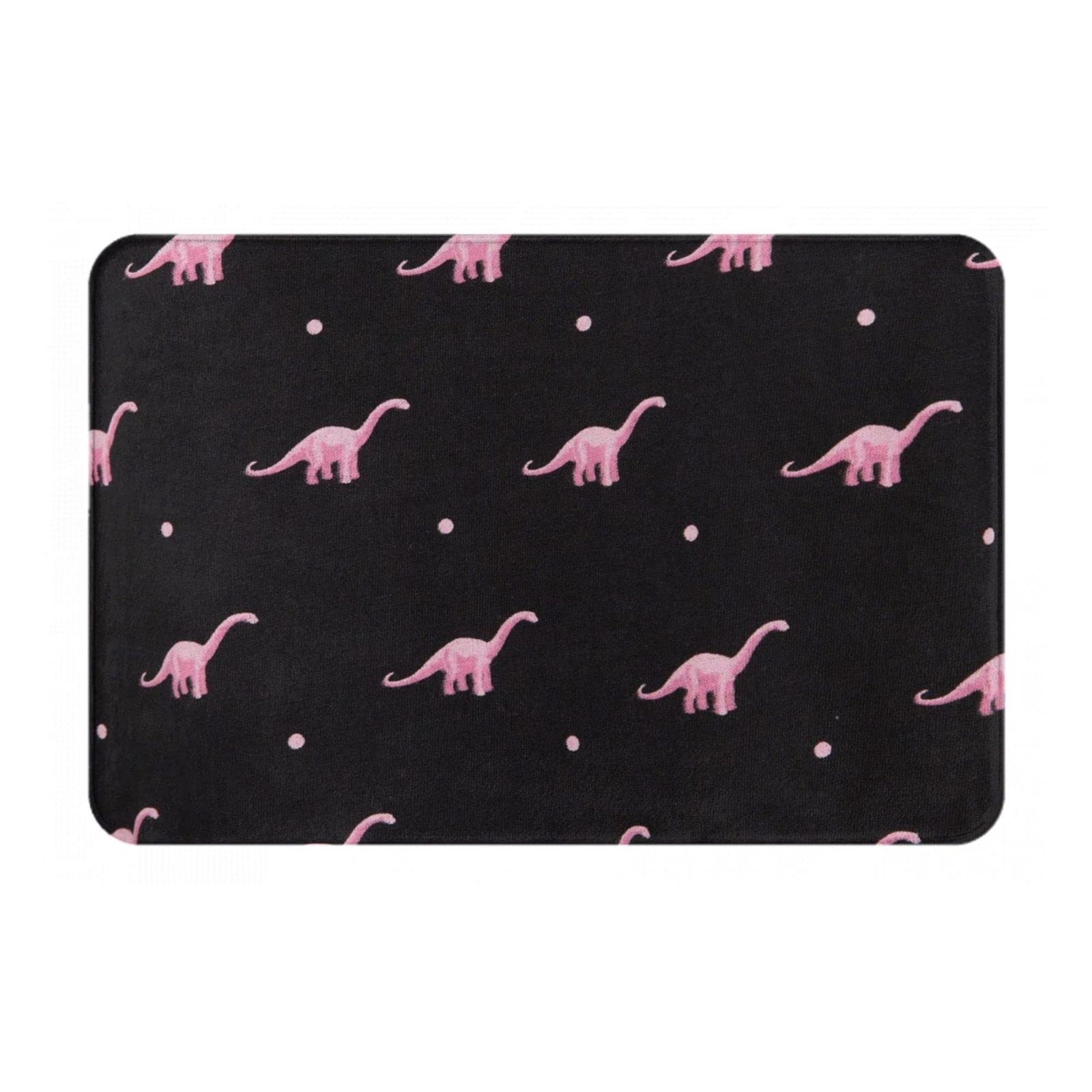 Non-Slip Pink & Black Dinosaur Velvet Bath Rugs - Super Absorbent Memory Foam Bath Mat (16