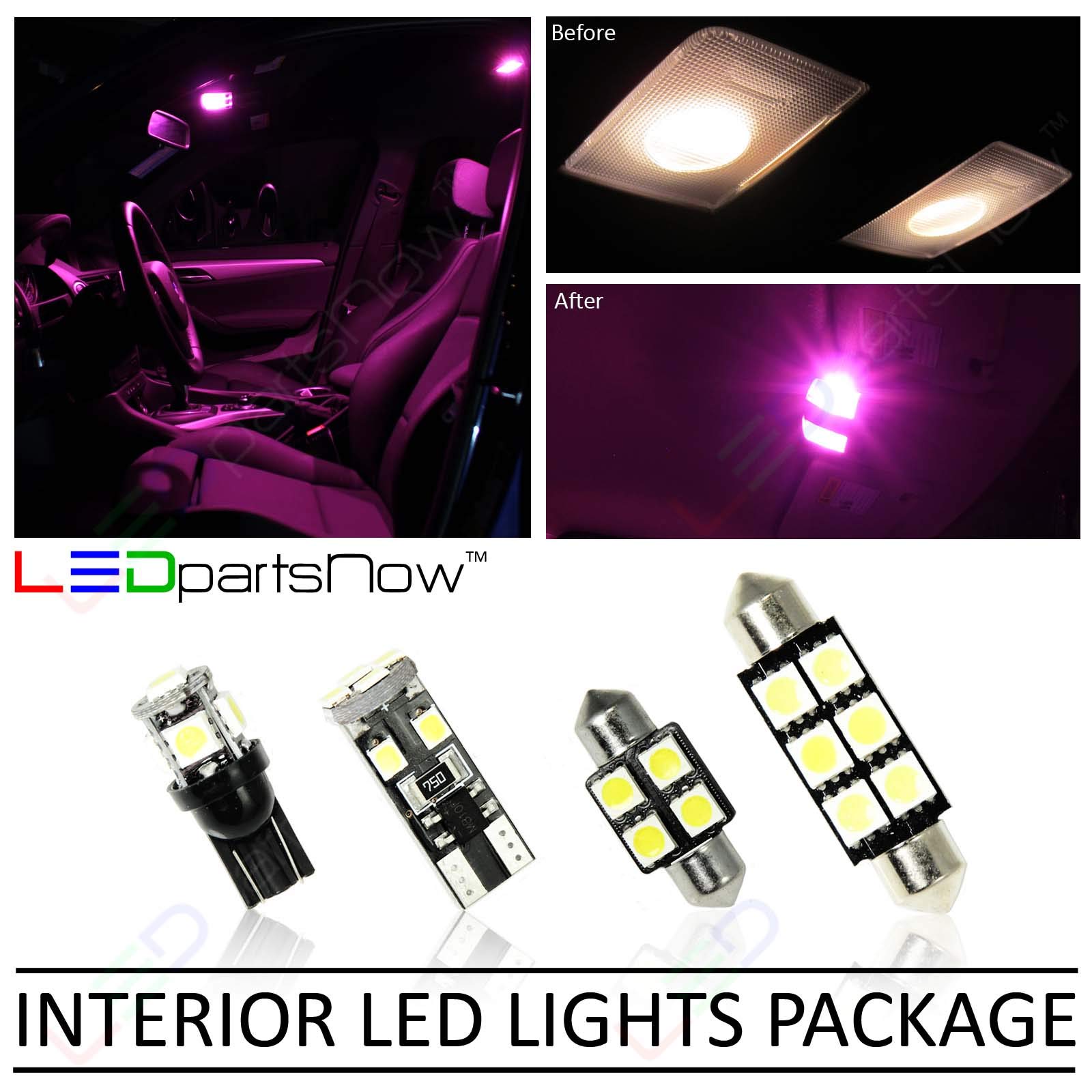LEDpartsNow Interior LED Light Bulbs Replacement Kit for 2017-2018 Toyota Tundra (13 Bulbs, Pink) - Upgrade Your Car Interior Lighting for Night Driving & Customization