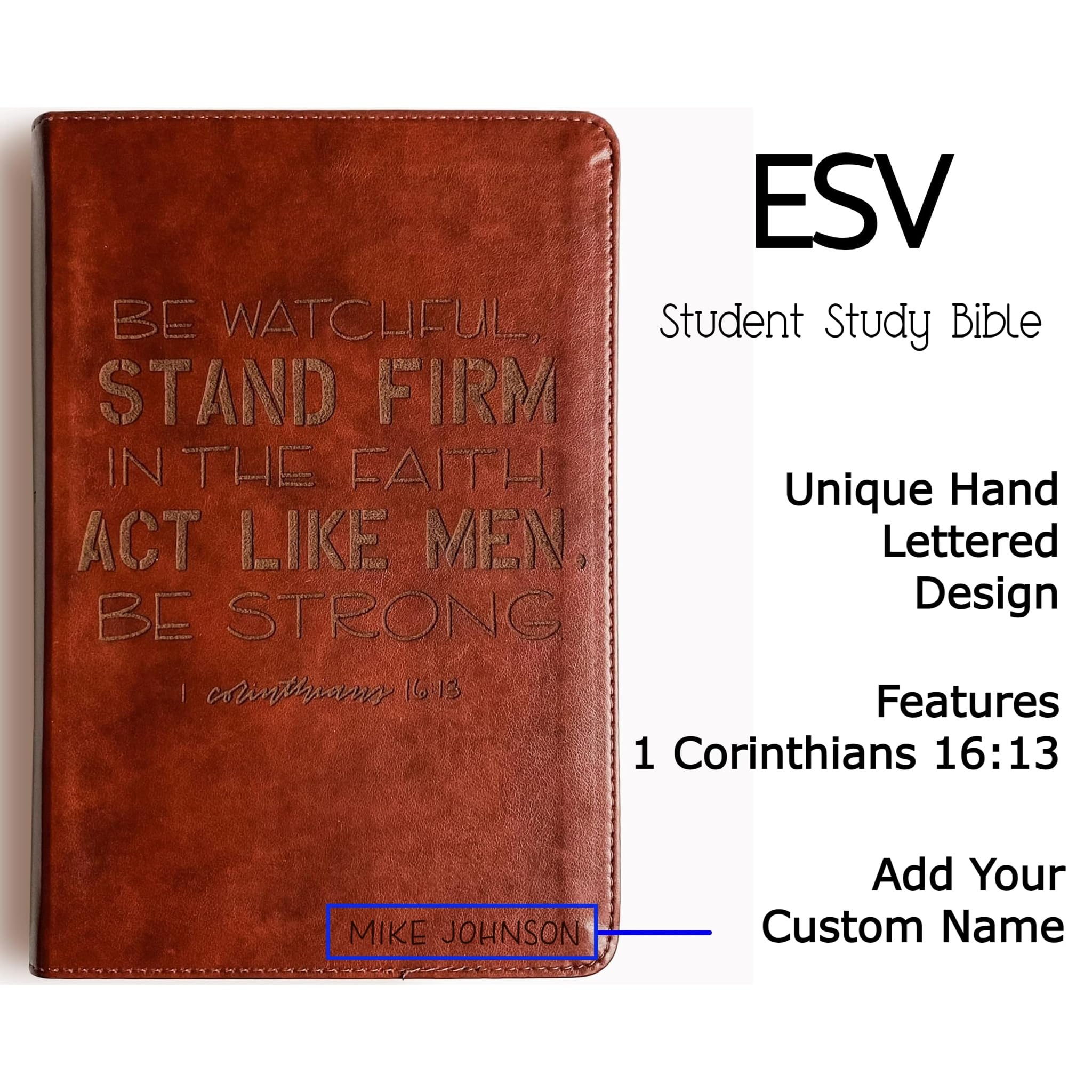 Hand Lettered & Laser Engraved ESV Student Study Bible - Brown Leather Personalized Gift with Custom Name Engraving | Perfect for Graduation, Baptism & Spiritual Growth