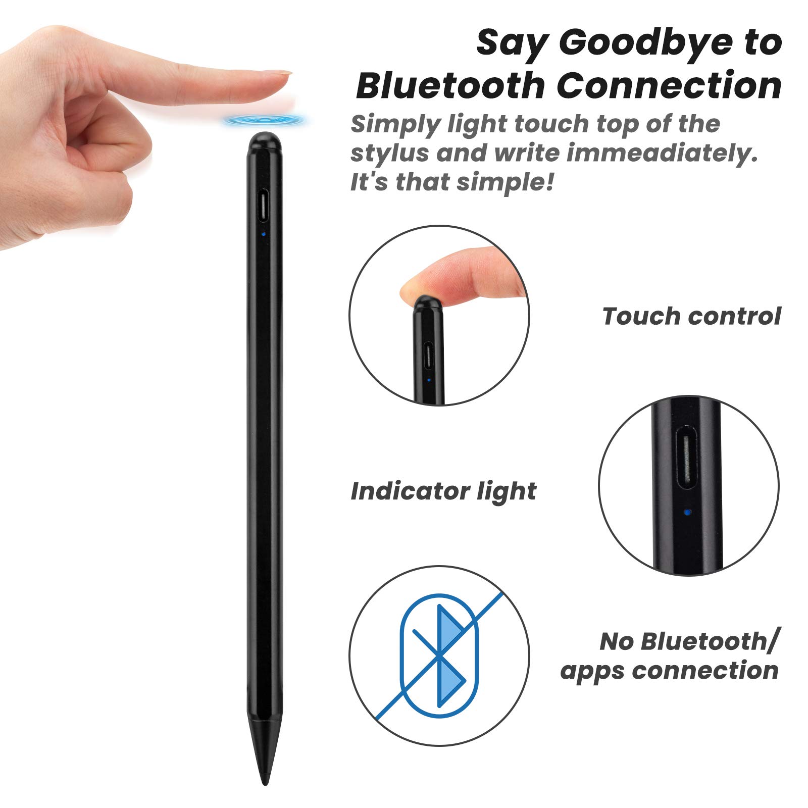 Apple Pencil 2nd Generation Compatible Stylus Pen for iPad Air 5th/4th/3rd Gen - Palm Rejection & Precision Tip - Perfect for Drawing, Note-Taking & Digital Art (Black)