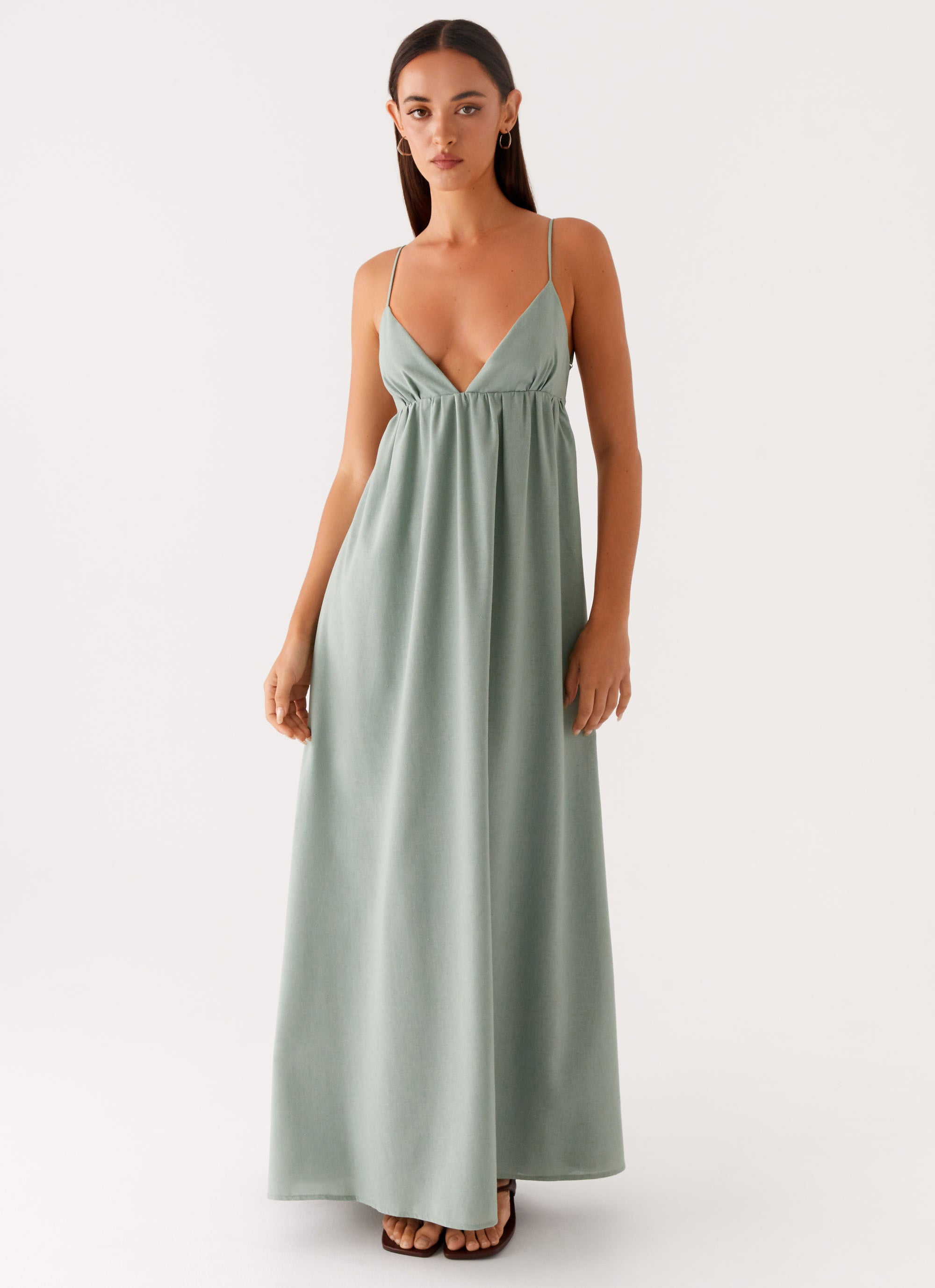 Greer Maxi Dress for Women - Flowy Sage Green Long Summer Dress with Pockets | Perfect for Beach, Vacation & Casual Outings