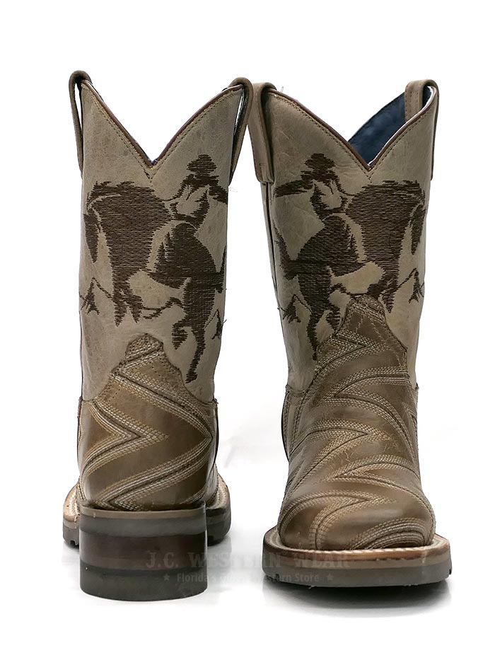 Roper 1446TA Kids Arlo Jr Embroidery Square Toe Cowboy Boots for Boys & Girls - Western Style Tan Leather Boots with Decorative Stitching - Perfect for Rodeo, Country Dance & Western Themed Events