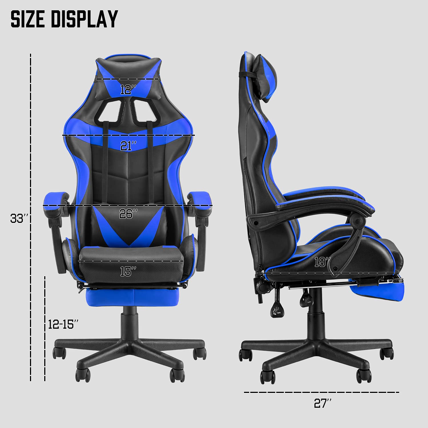 Soontrans Ergonomic Gaming Chair with Adjustable Headrest & Lumbar Support - Blue Computer Game Chair for PC, E-Sports with Retractable Footrest - Perfect for Home Office, Streaming & Pro Gaming Sessions (Storm Blue)