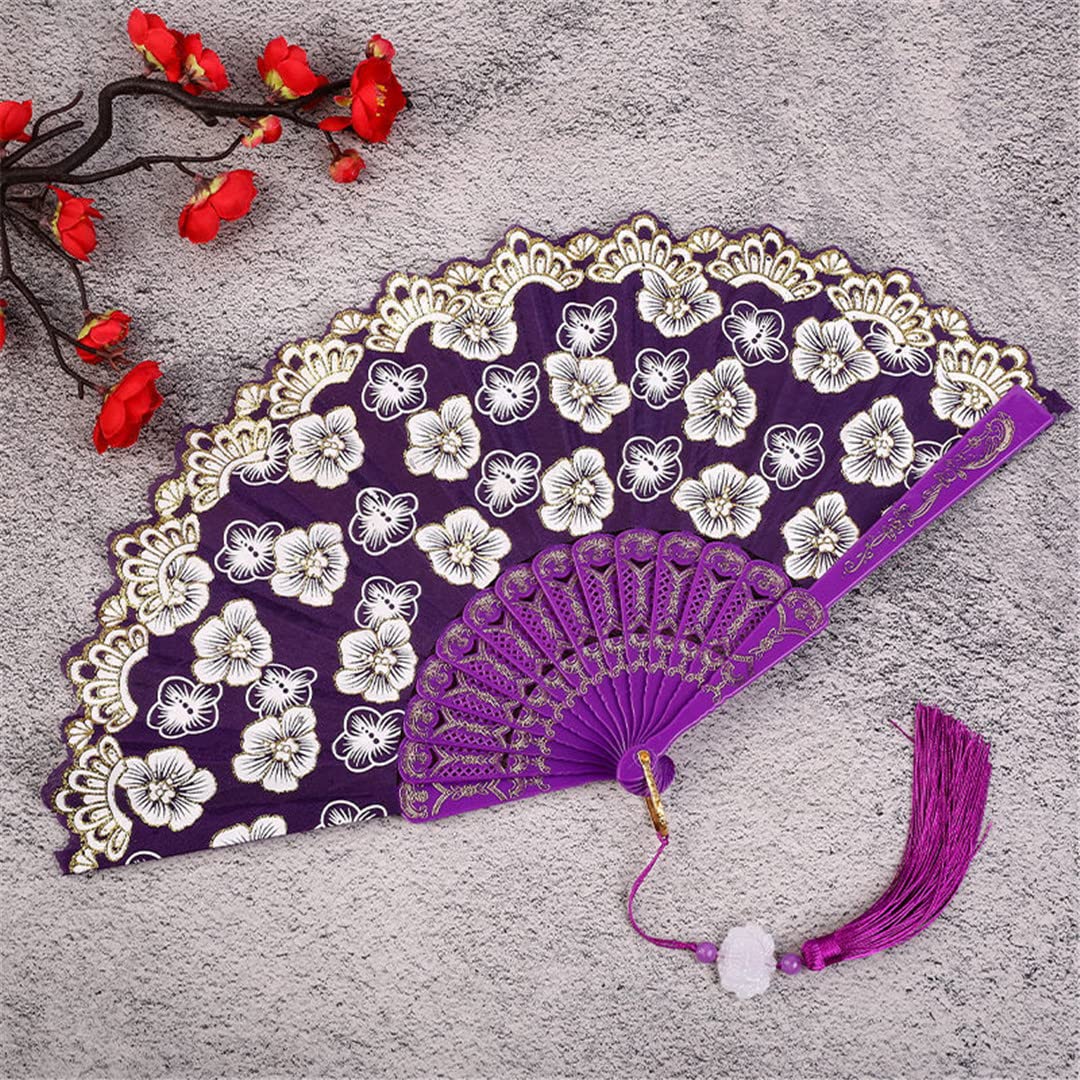 Elegant Chinese Silk Folding Fan with Floral Lace Design - Handheld Wedding Dance Prop, Photo Shoot Accessory & Asian Cultural Art Craft for Women | Perfect for Weddings, Tea Ceremonies, Cultural Performances and Photography