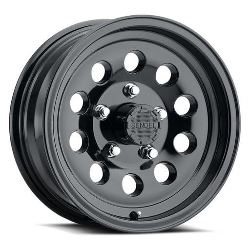 15x6 Sendel S20 Gloss Black Aluminum Trailer Wheel 5x4.5 Bolt Pattern with Center Cap - Durable Alloy Rim for Boat Trailers, Utility Trailers & Campers