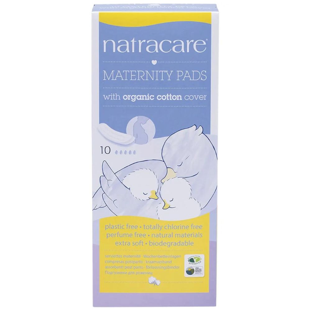 Natracare Organic Cotton Maternity Pads - 10 Pack | Ultra Soft, Hypoallergenic Postpartum Pads for New Moms | Comfortable & Breathable for Post-Delivery Recovery & Nighttime Use
