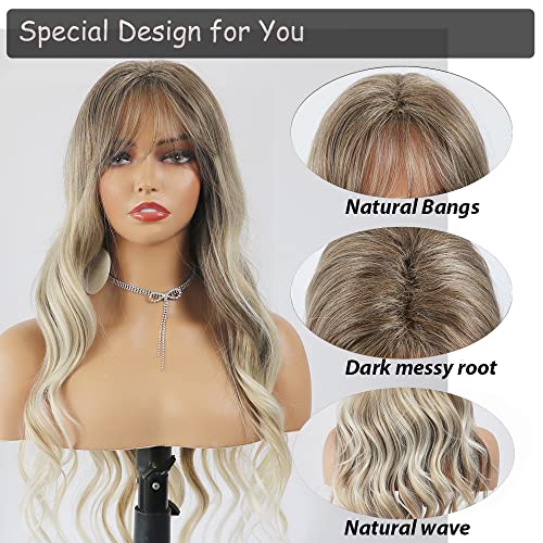 Curly Blonde Brown Reverse Ombre Wig - Long Synthetic Hairpiece for Cosplay, Halloween & Daily Fashion