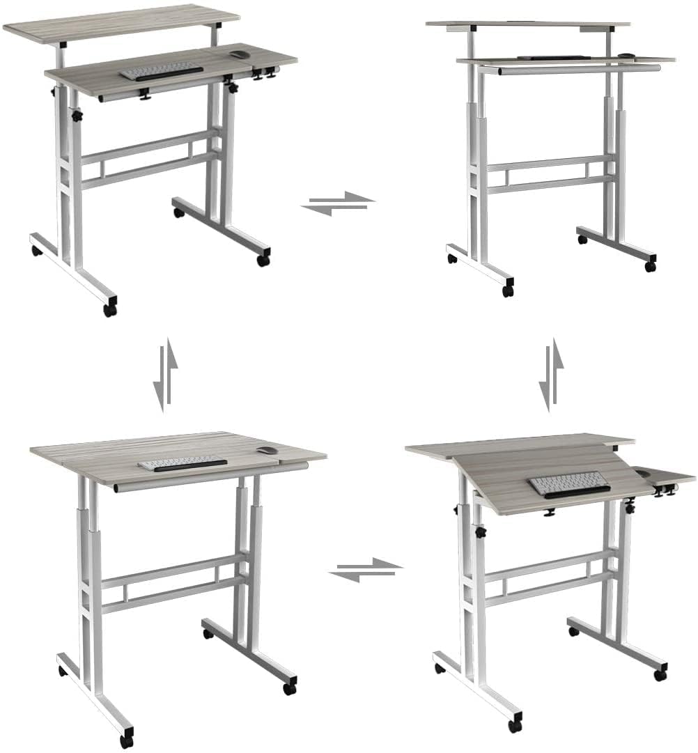 SogesPower Adjustable Laptop Desk for Bed & Sofa - 2-Tier Mobile Computer Stand with Side Table, Oak Finish | Perfect for Home Office, Remote Work & Cozy Workspaces