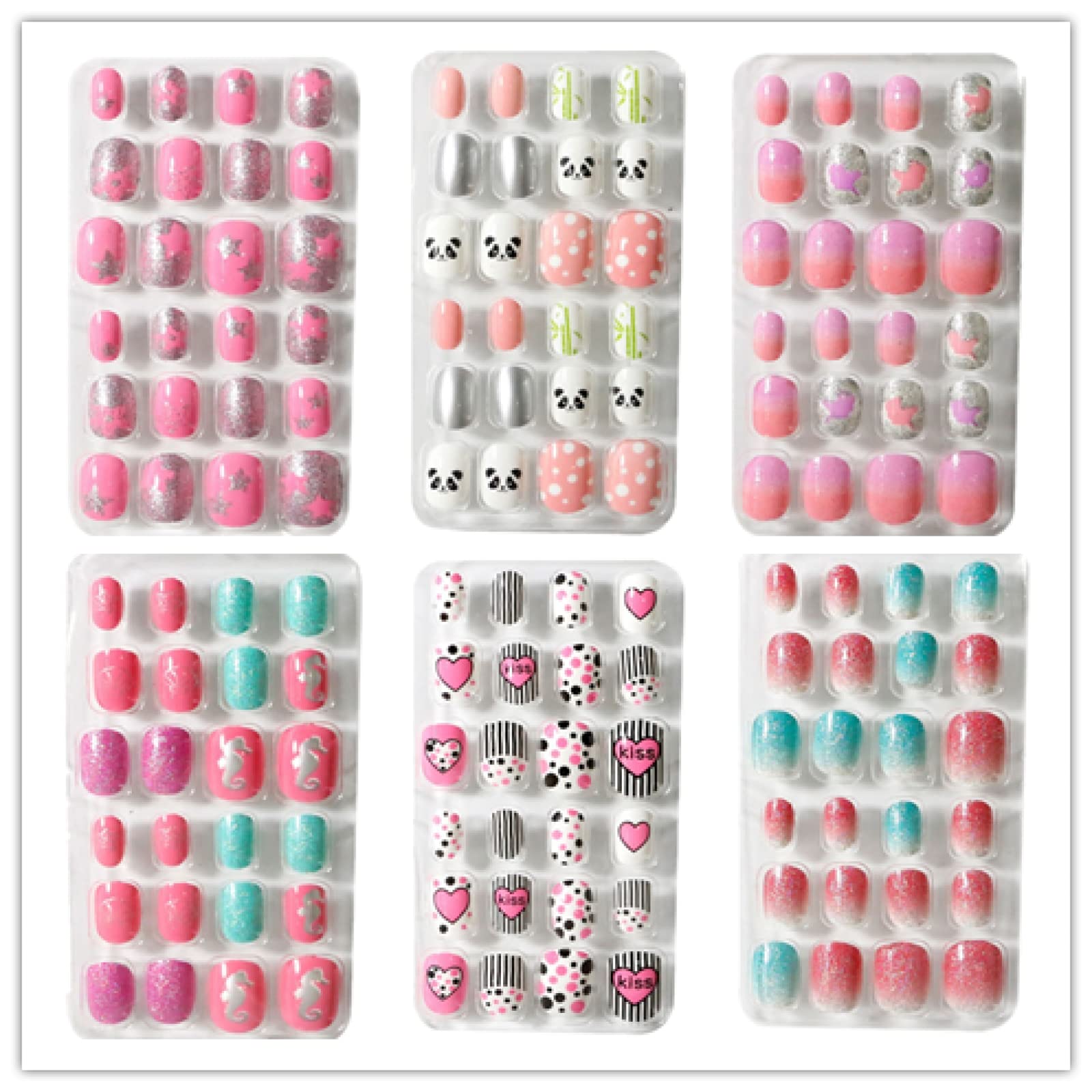 144-Piece Kids Fake Nails Set - Colorful Press-On Artificial Nails for Girls, Full Cover Acrylic Nail Tips Kit - Perfect for Birthday Parties, Playdates & Dress-Up Fun