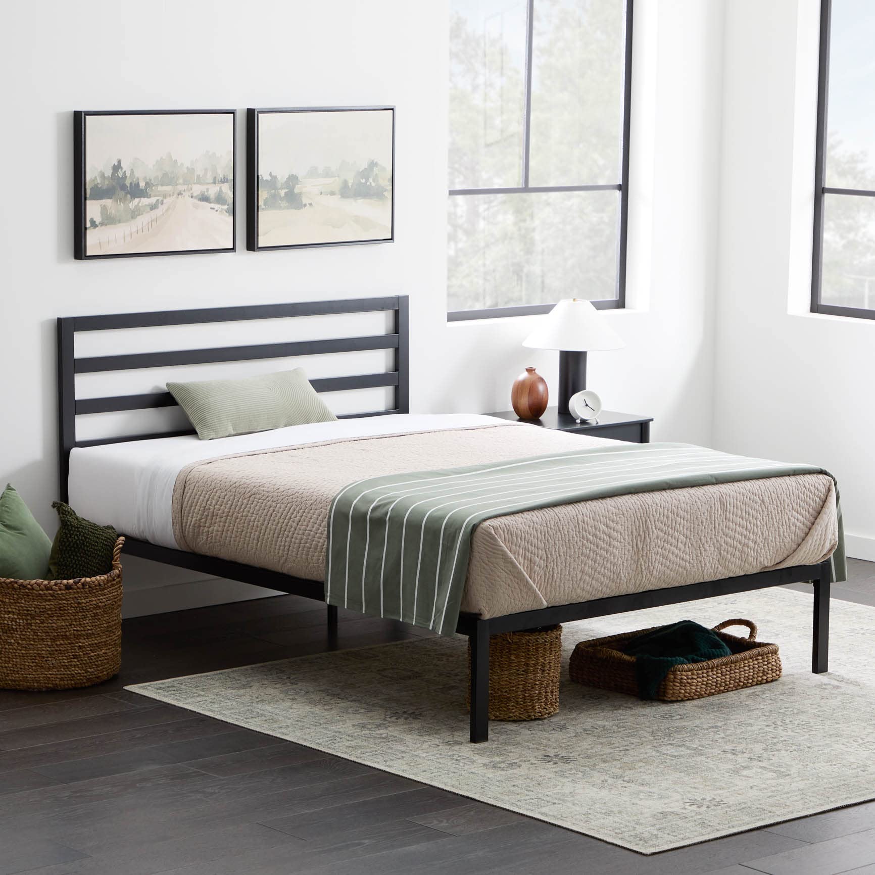 Edenbrook Metal Platform Bed Frame - Full Size, Black - Sturdy Wood Slat Support for Bedrooms