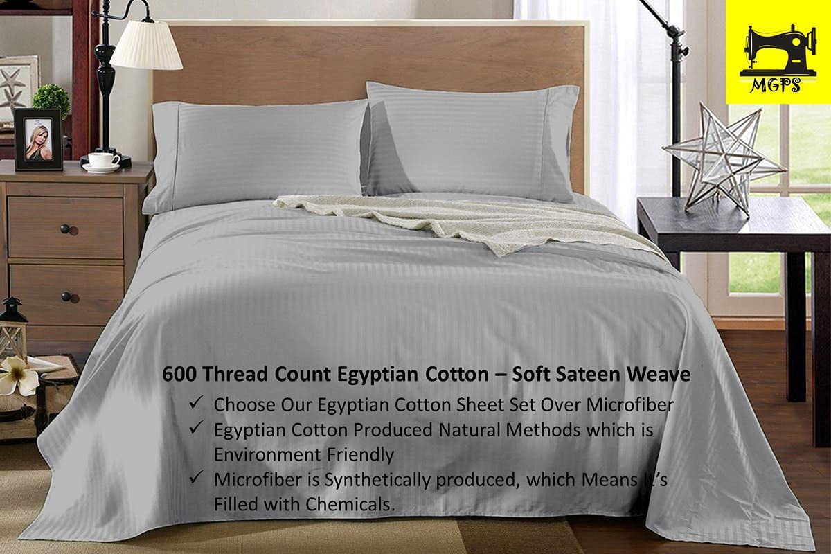 Luxury 600-Thread-Count 100% Egyptian Cotton Twin Sheet Set - 4-Piece Bedding with Sateen Weave & Deep Pocket (Fits 10