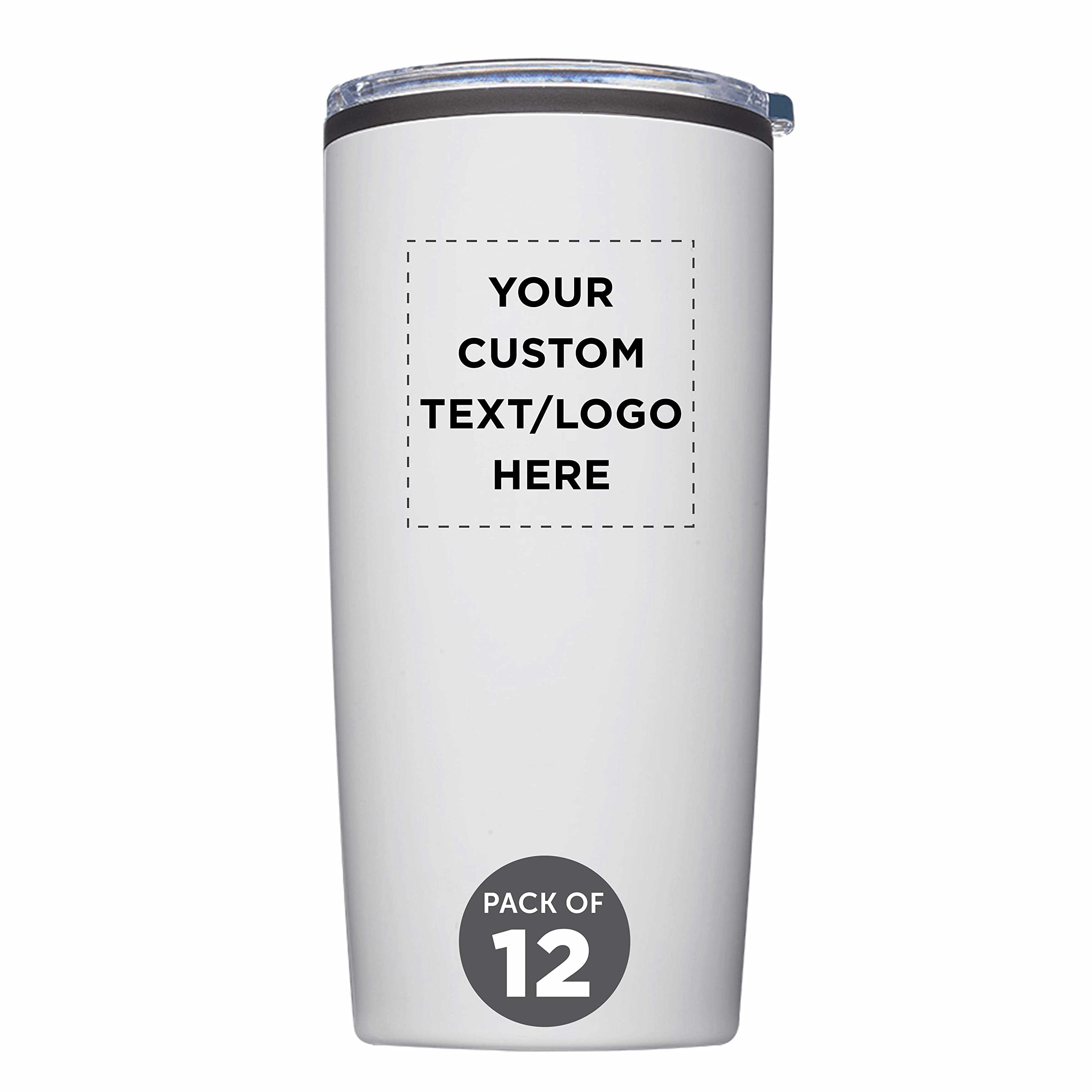12-Pack Custom 20oz Plastic Tumblers with Lids - Insulated Reusable Coffee Cups for Iced Drinks, Personalized Bulk Pack (White) - Perfect for Parties, Office Use & On-the-Go Beverages