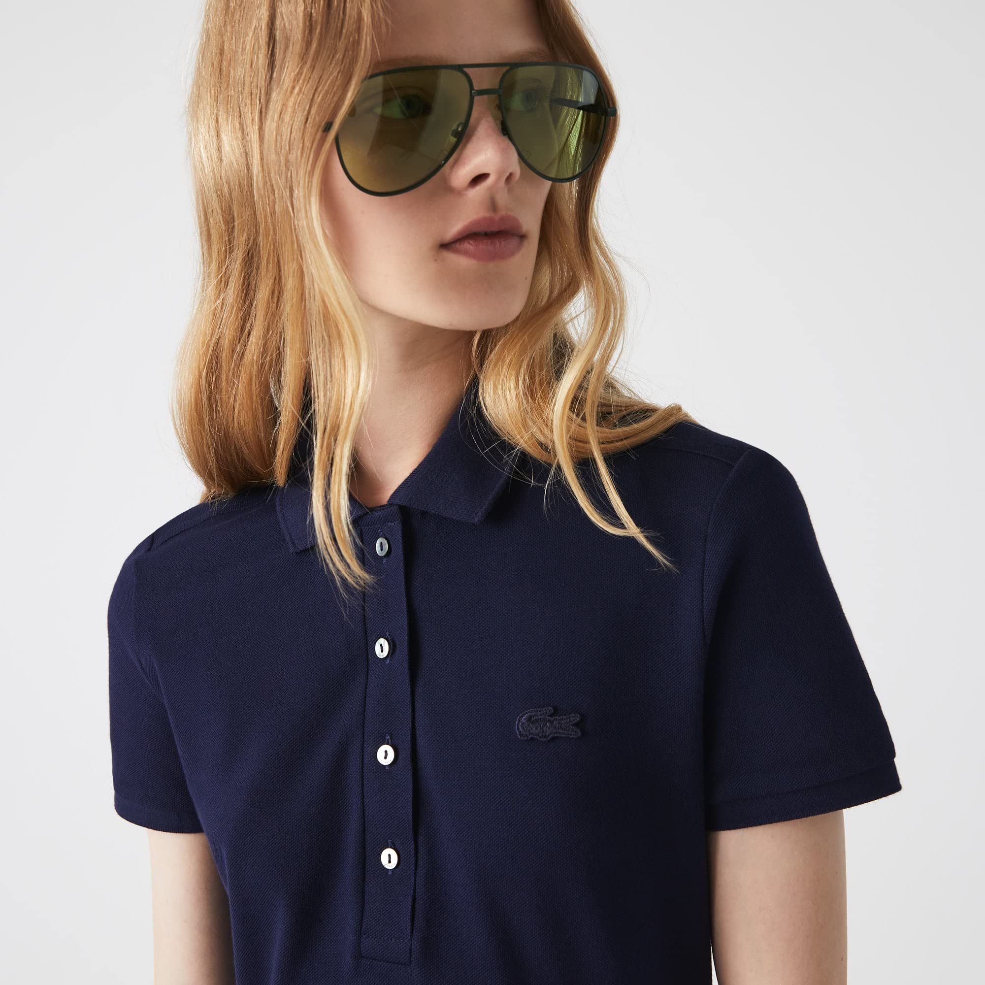 Lacoste Women's Casual Summer Dress - Slim Fit Short Sleeve Cotton Shift Dress for Work, Party & Vacation | Breathable & Comfortable
