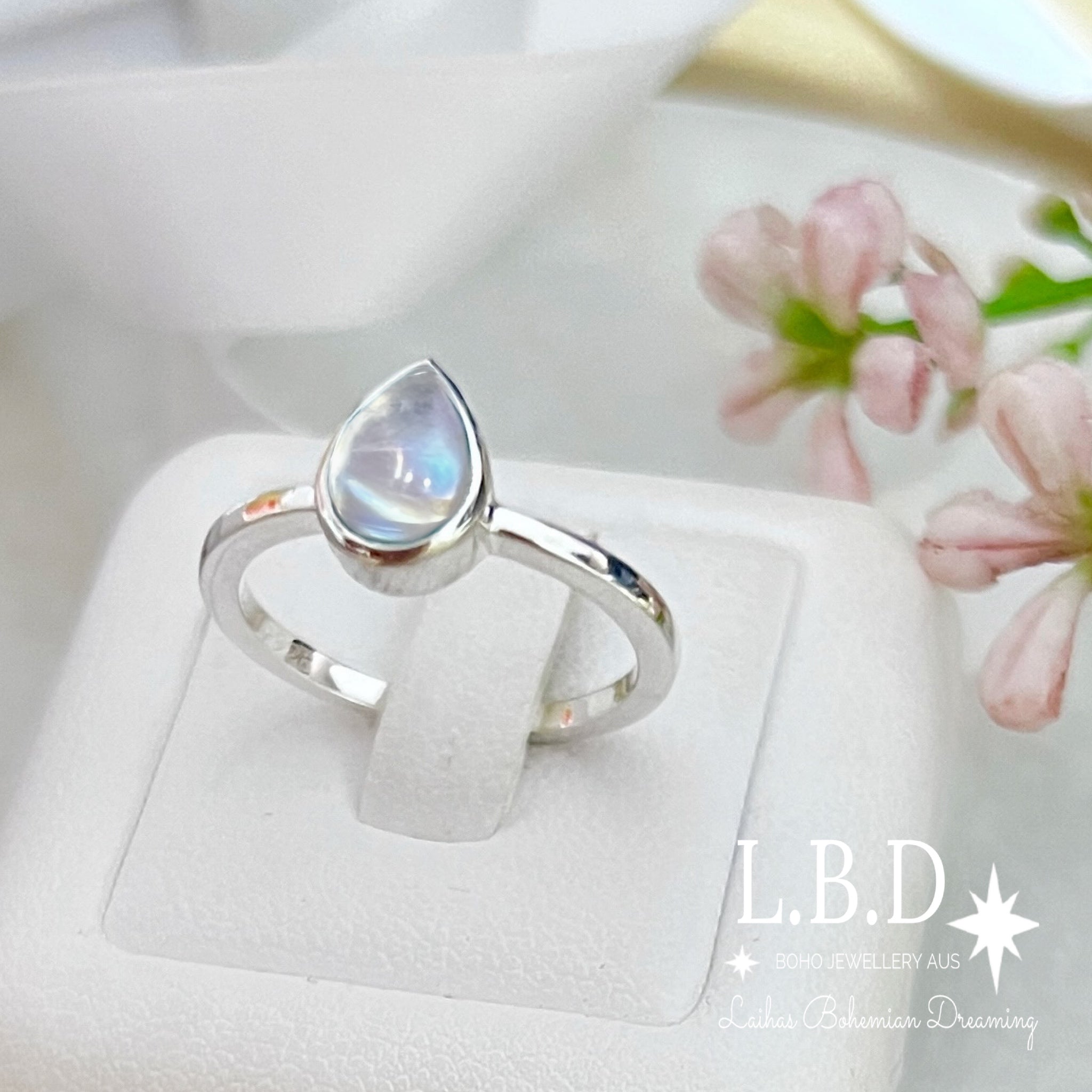 Laihas Mini Tearing Spirit Moonstone Silver Ring for Women | Elegant Boho Jewelry Gift for Birthday, Anniversary & Special Occasions