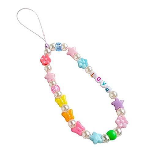 CHUXI Cute Beaded Phone Lanyard Wrist Strap - Colorful Beaded Phone Charm with Flower & Star Design - Adjustable Phone Chain Strap for Women & Girls - Perfect for iPhone, Samsung, Keys & ID Badges