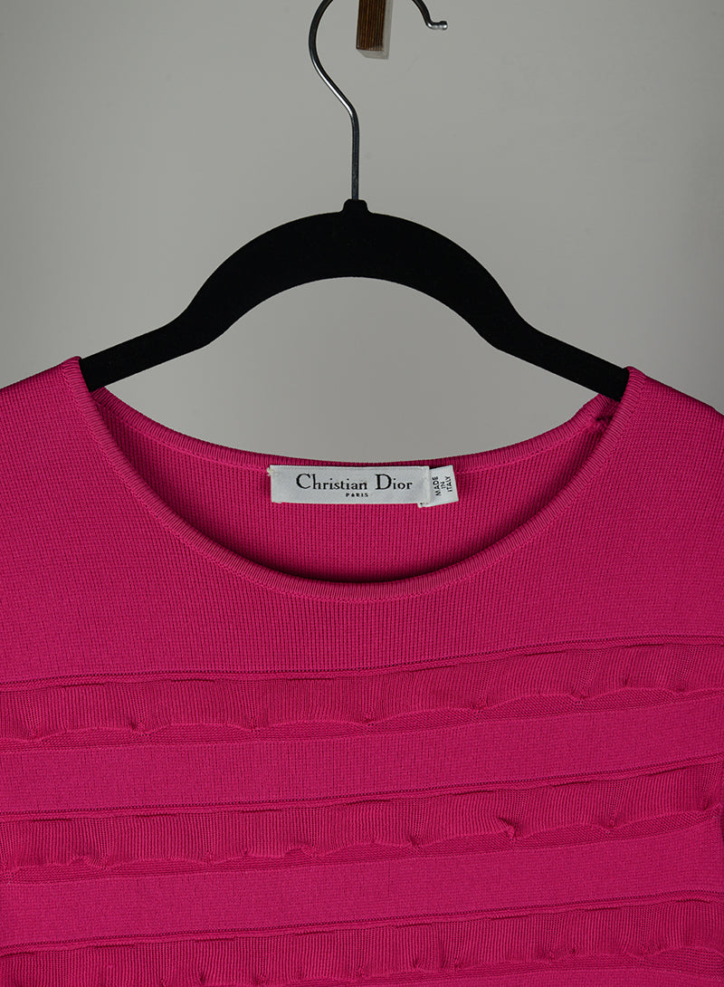 Dior Fuchsia Knit Dress with Ruching - Size 42 | Elegant Evening Wear & Special Occasion Outfit