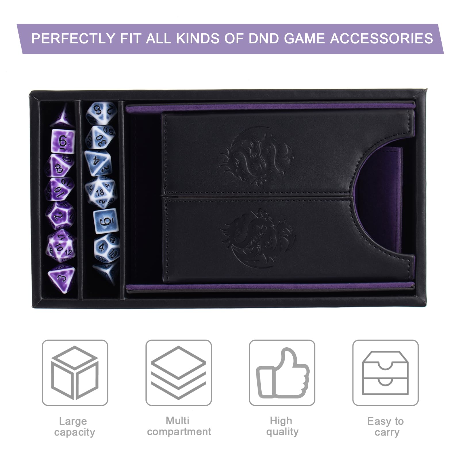 Premium DND Dice Tower & Tray Set with Non-Scratch Felt Lining & Velvet Surface - Foldable Auto Dice Roller for RPG, Dungeons & Dragons, Board & Tabletop Games - Perfect for D&D Sessions, Game Nights & Collectors