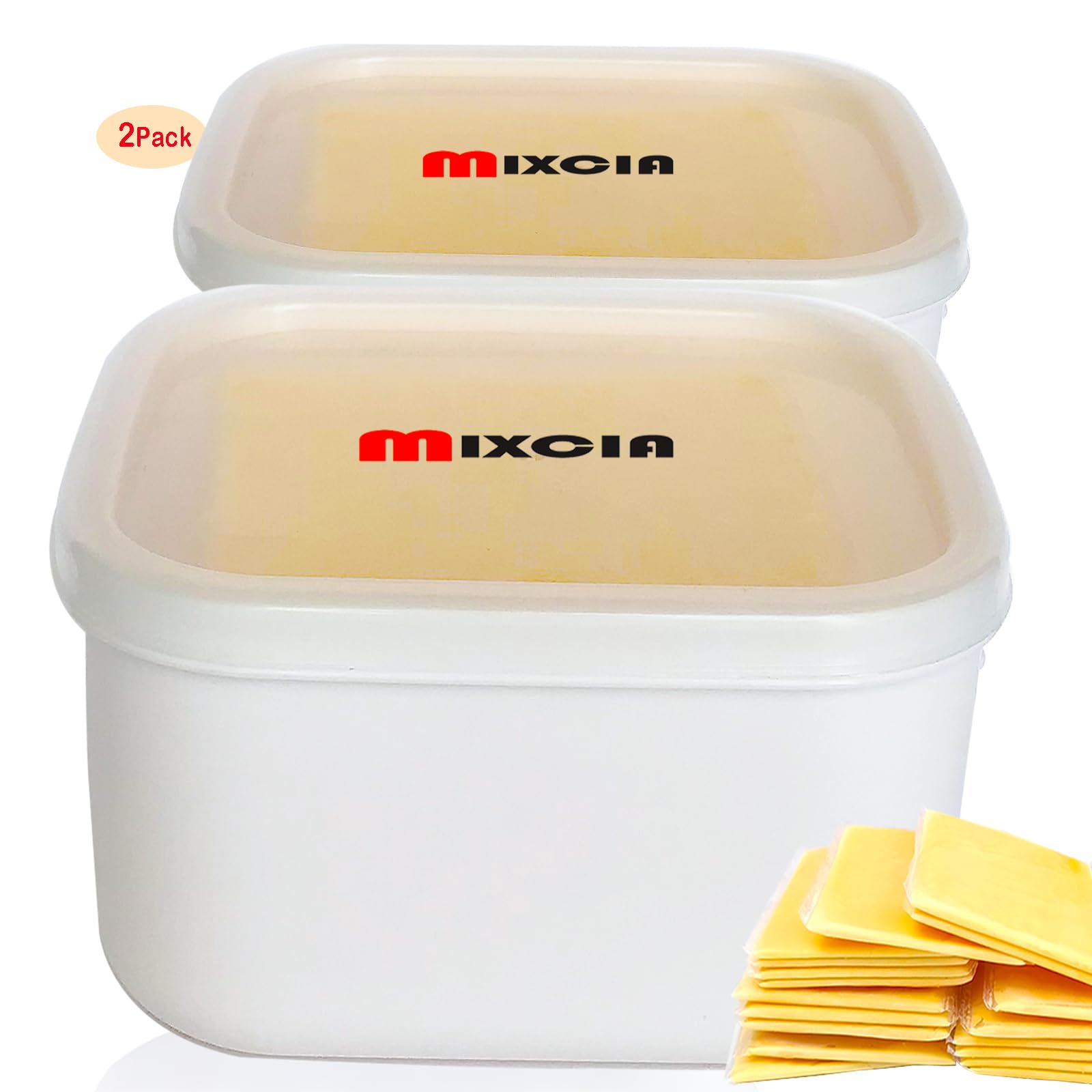 2-Pack Plastic Cheese Storage Containers for Fridge with Lids - Airtight Sliced Cheese Holder to Keep Cheese Fresh | Perfect for Meal Prep, Lunch Boxes & Snack Organization