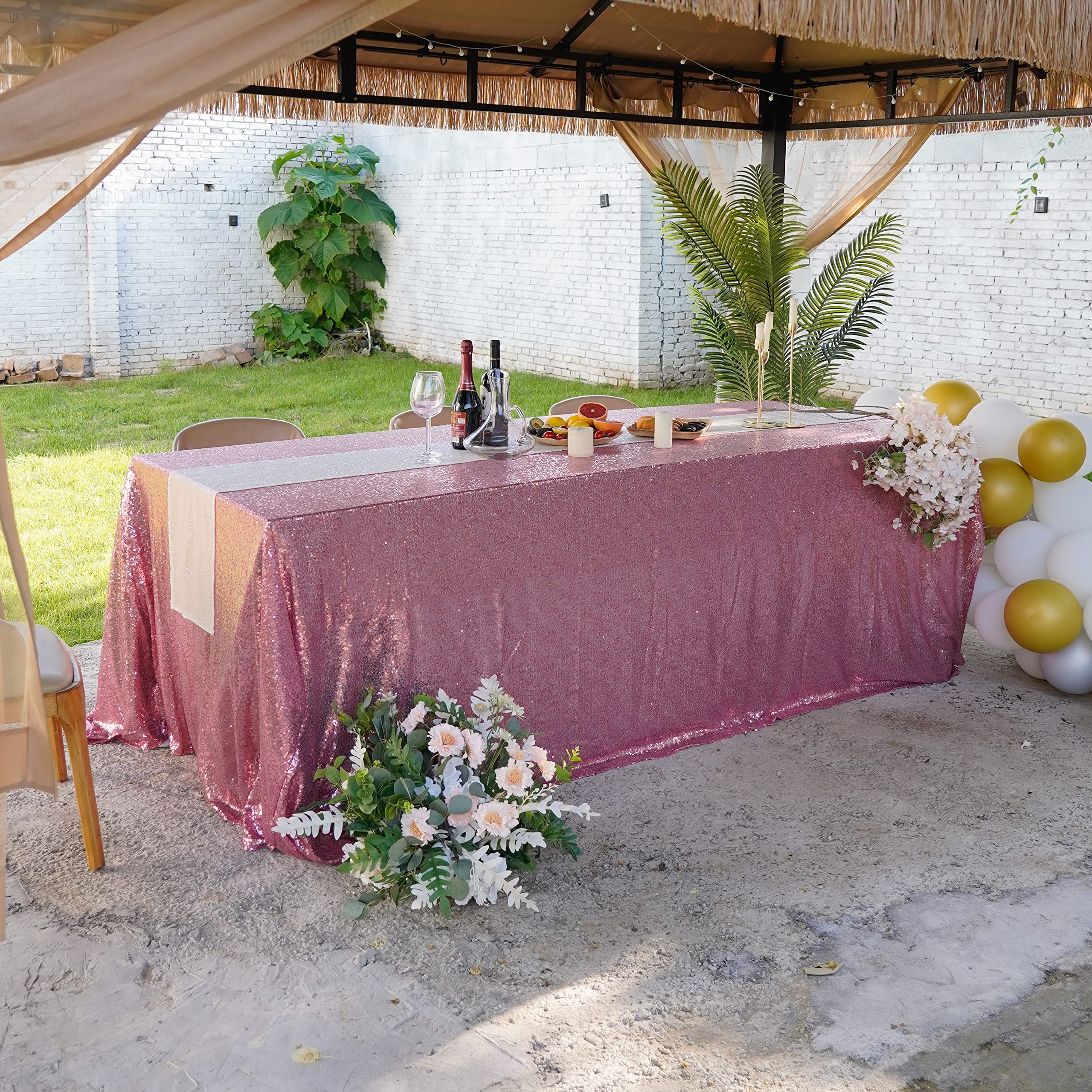 Rose Pink Sequin Tablecloth 90x132 Inches - Glitter Party Table Cover for Weddings, Birthdays, Baby Showers & Christmas Decorations | Rectangular Sequin Table Overlay for Reception & Special Events