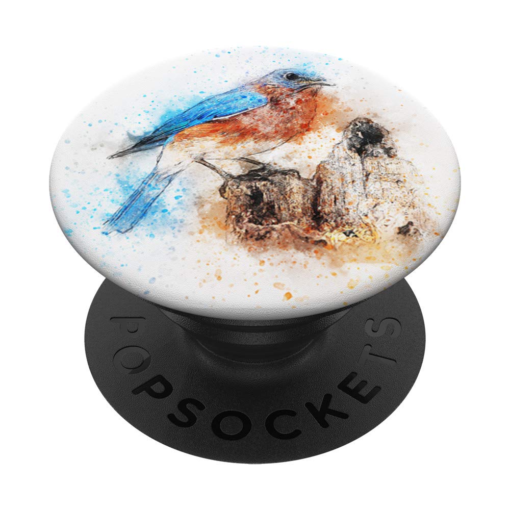 Eastern Bluebird on Stump Watercolor Ink Art PopSockets PopGrip - Swappable Phone & Tablet Grip - Perfect Gift for Bird Watchers & Nature Lovers - Great for Hiking, Birding Trips & Outdoor Adventures