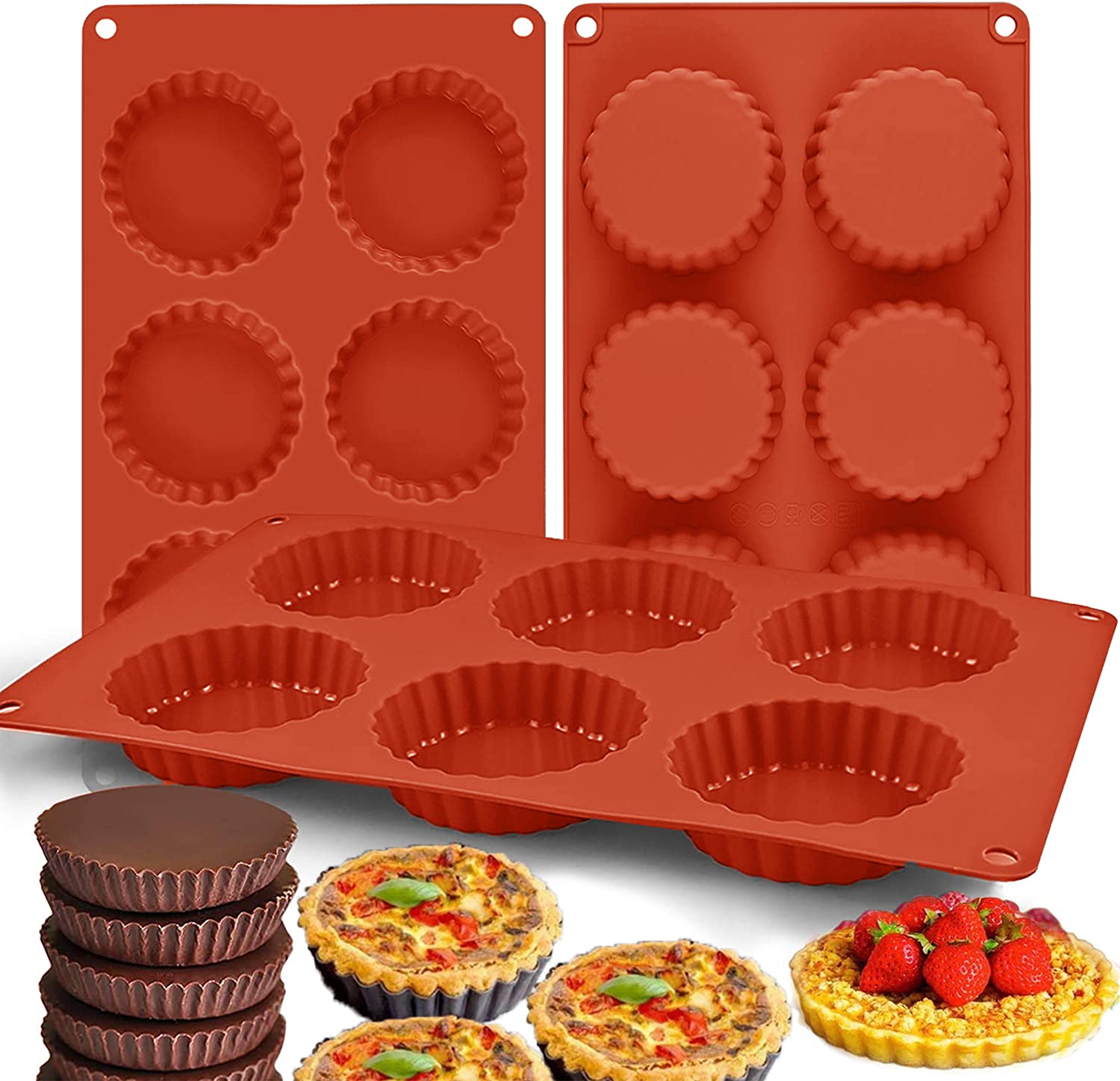 3-Piece Non-Stick Silicone Tart Pans Set - Perfect for Baking Whoopie Pies, Muffin Tops, Fruit Pies & Peanut Butter Treats - Ideal for Home Bakers & Dessert Lovers