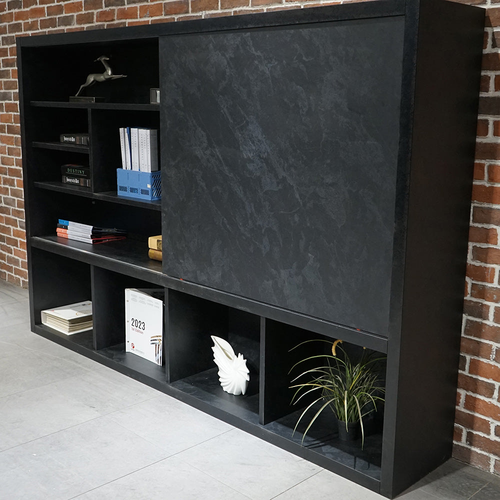 DAXTON 2.4M Black Concrete Display Unit - Modern Retail Shelf for Store, Boutique & Showroom Organization