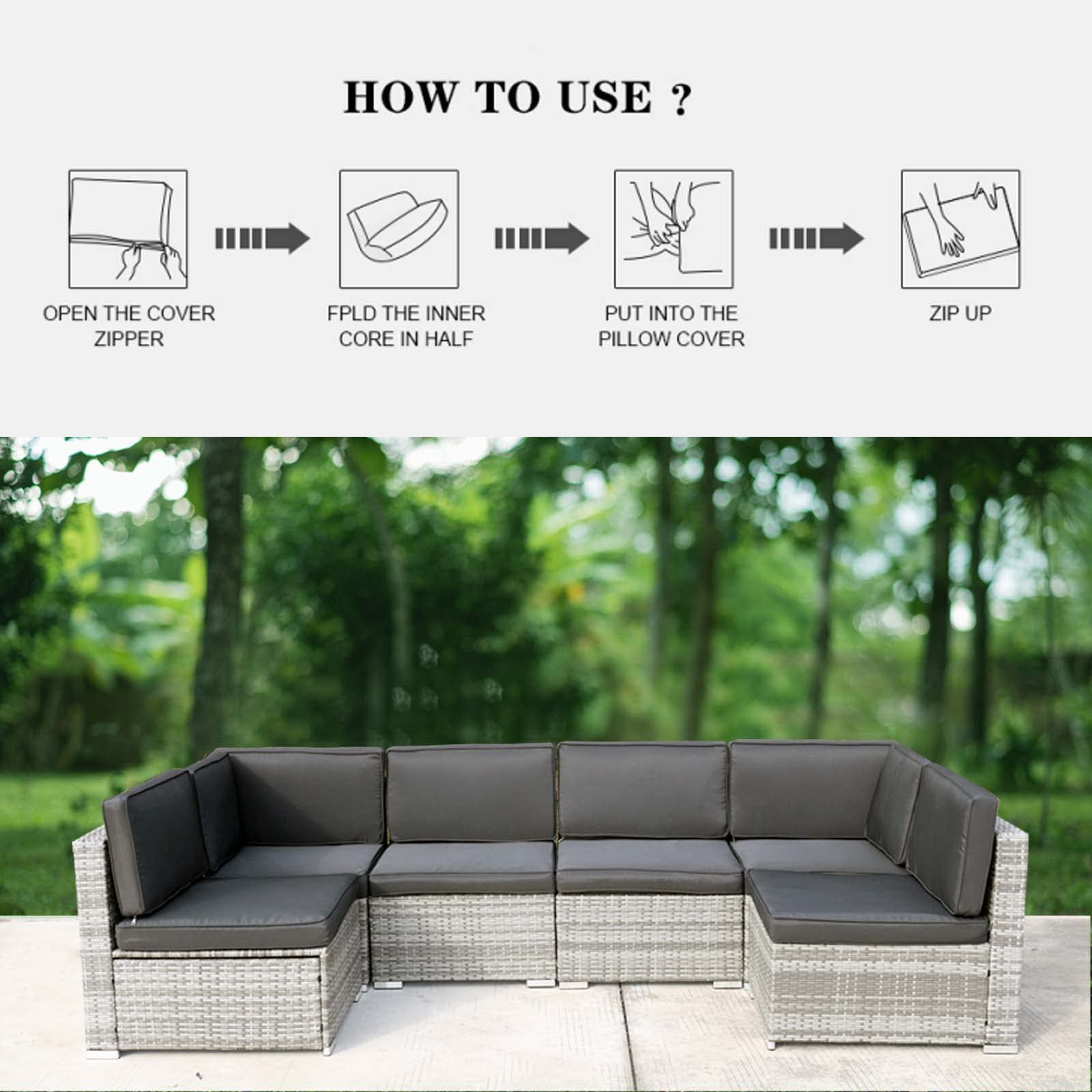 Waterproof Outdoor Patio Cushion Covers Set of 14 - Replacement Furniture Covers for Sofa, Chair & Bench - All Weather Durable UV Resistant - Black (Covers Only) - Perfect for Backyard, Deck & Poolside Lounging