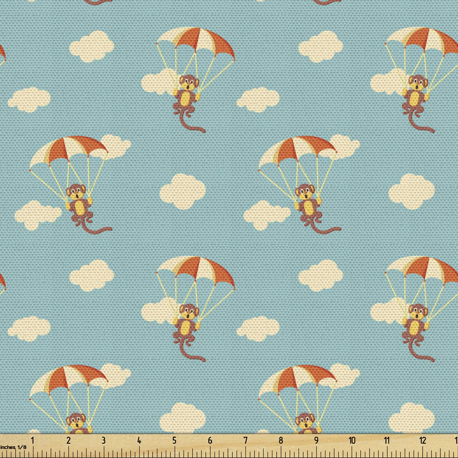 Ambesonne Monkey Fabric by The Yard - Rhythmic Monkeys on Parachutes Pastel Print | 1 Yard Upholstery & Home Decor Fabric (Eggshell/Burnt Sienna) | Perfect for Curtains, Pillows & DIY Craft Projects