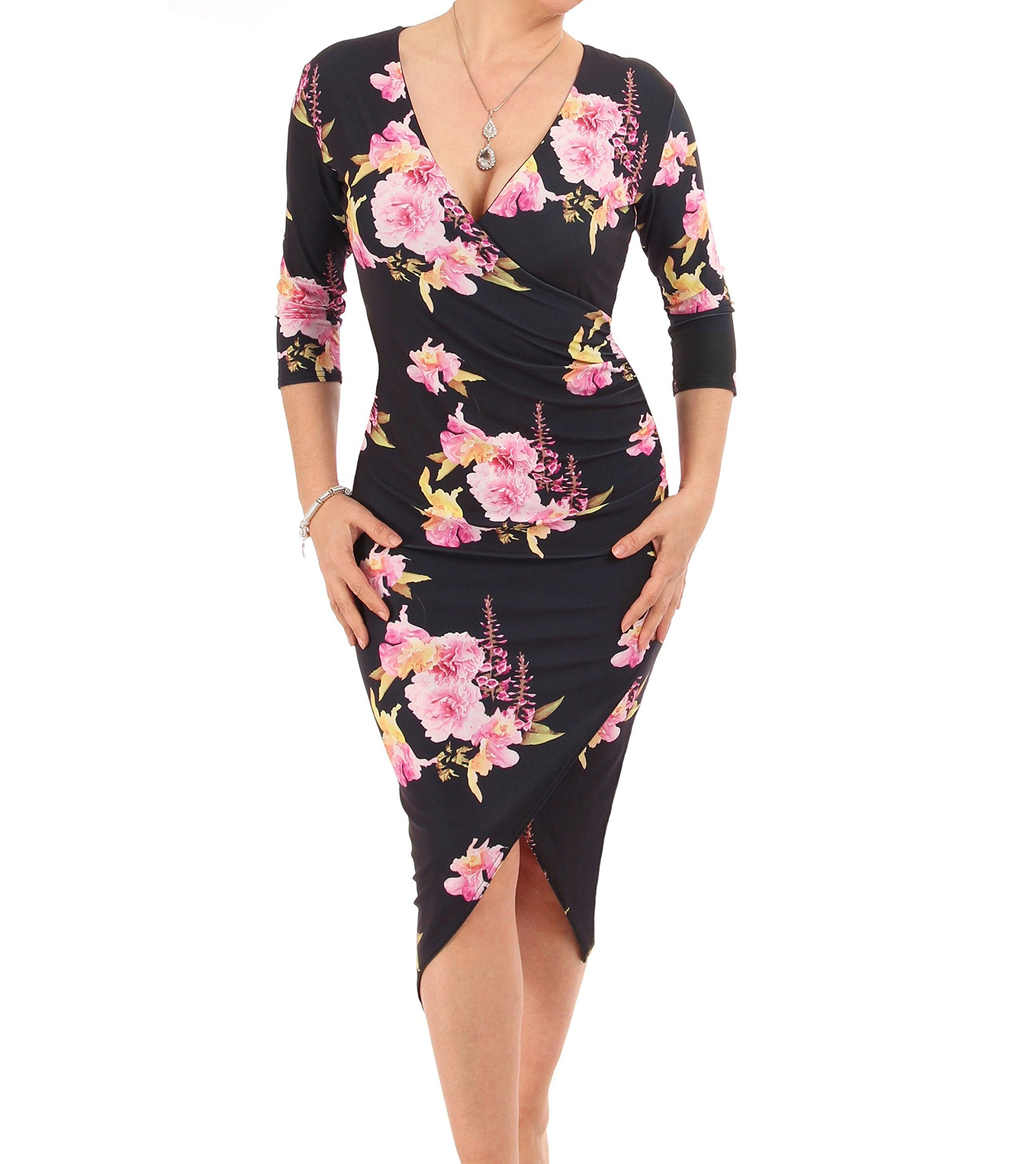 Blue & Pink Mock Wrap Dress - Stylish for Parties & Dates